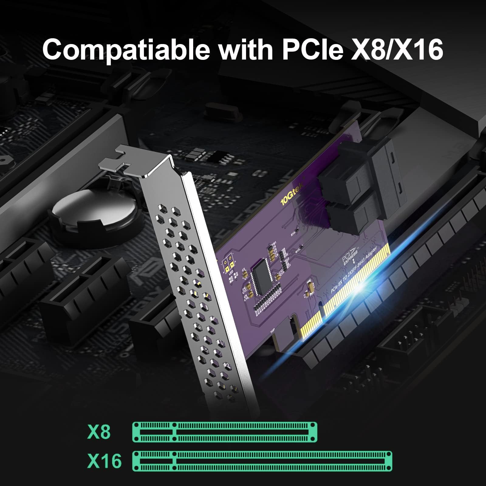 Pcie To Sff 8643 Adapter For U.2 Ssd, X8, (2) Sff 8643, Requires Motherboard Bios Support For Bifurcation, Support Windows 10/20