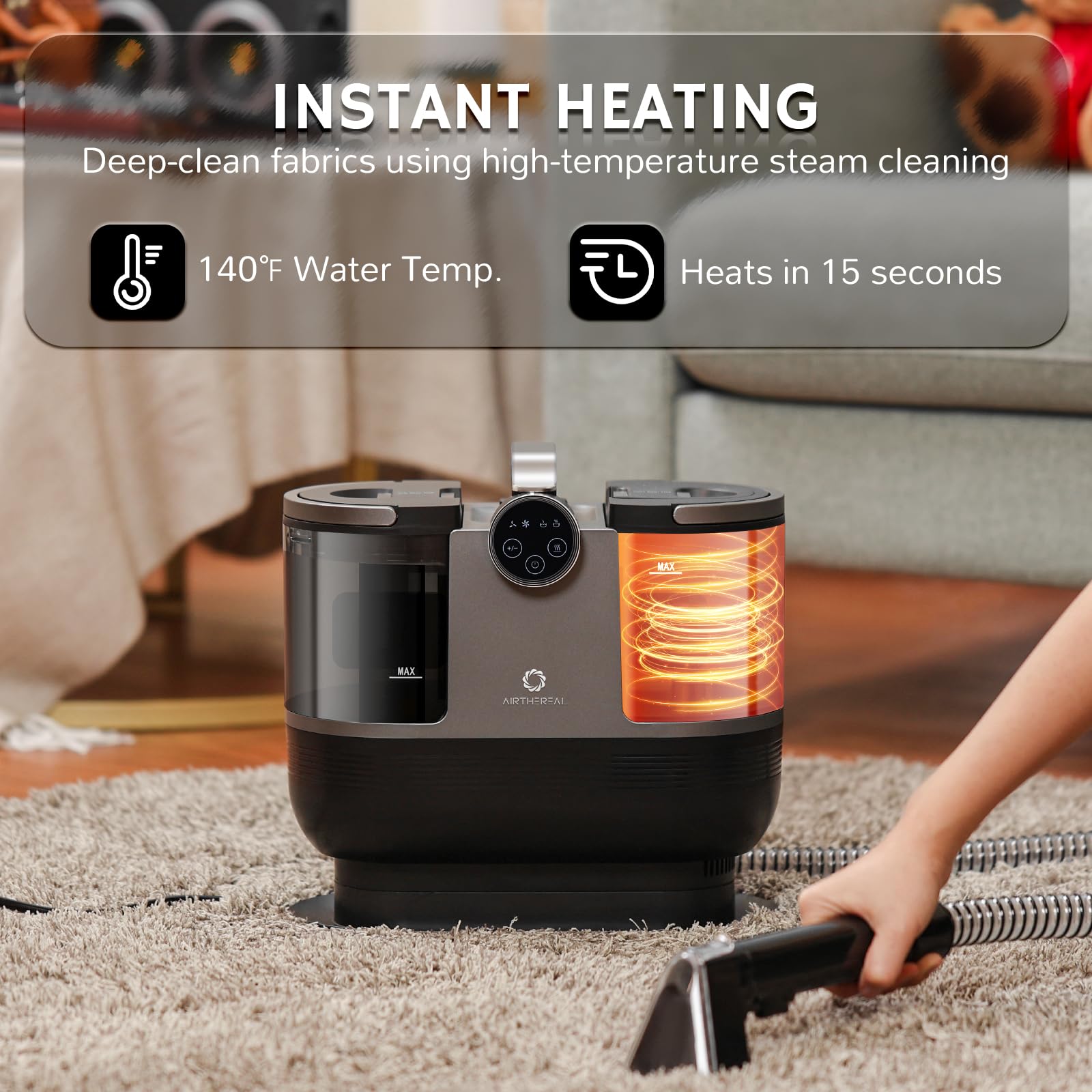 Airthereal S1 Carpet Cleaner Machine, Instant Heating Portable Upholstery Spot Cleaner, Shampooer Machine With Self Cleaning, 14