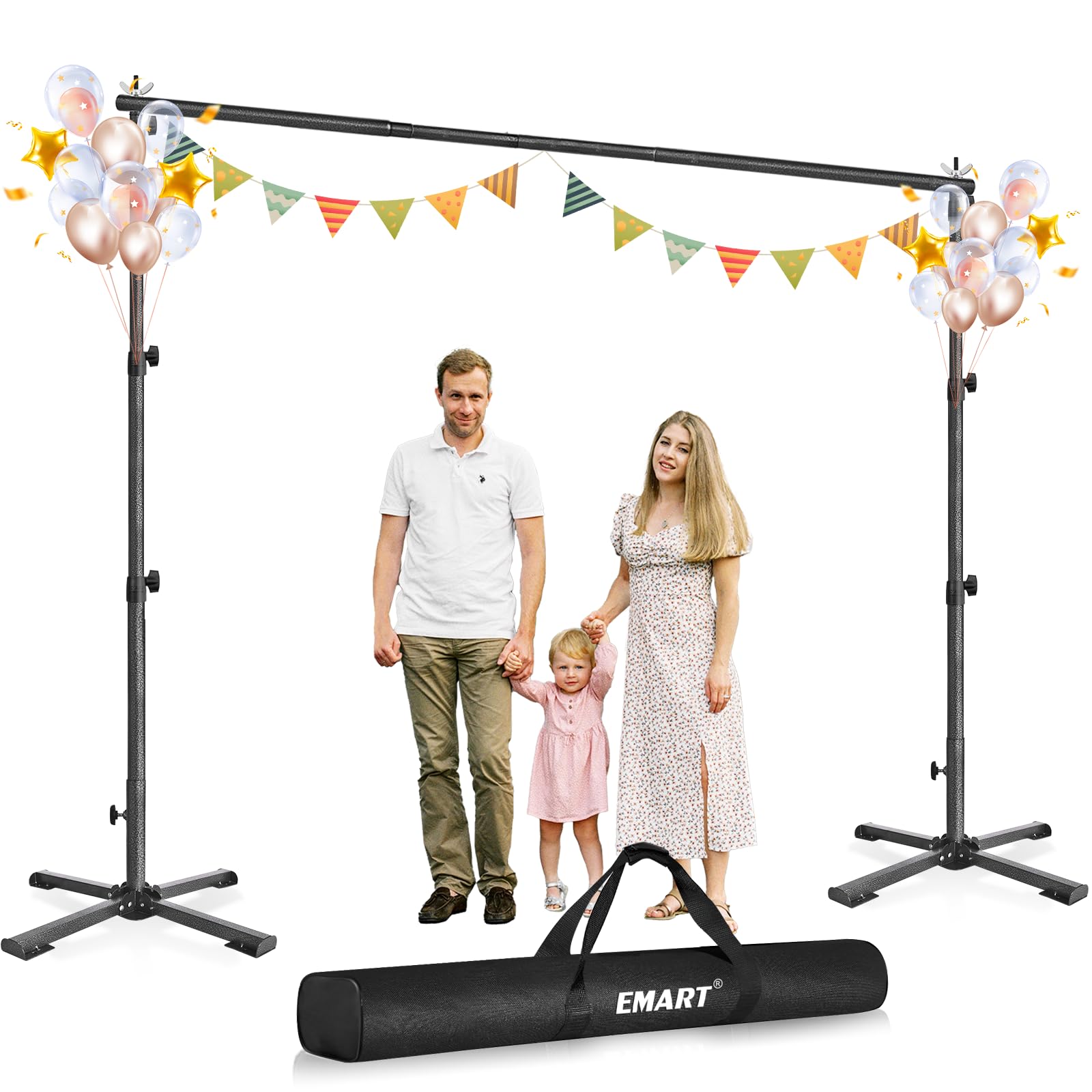 EMART 8.5x10ft Backdrop Stand, Four-Legged Photo Background Frame Kit with Foldable Cross Base, Adjustable Back Drop Holder for 
