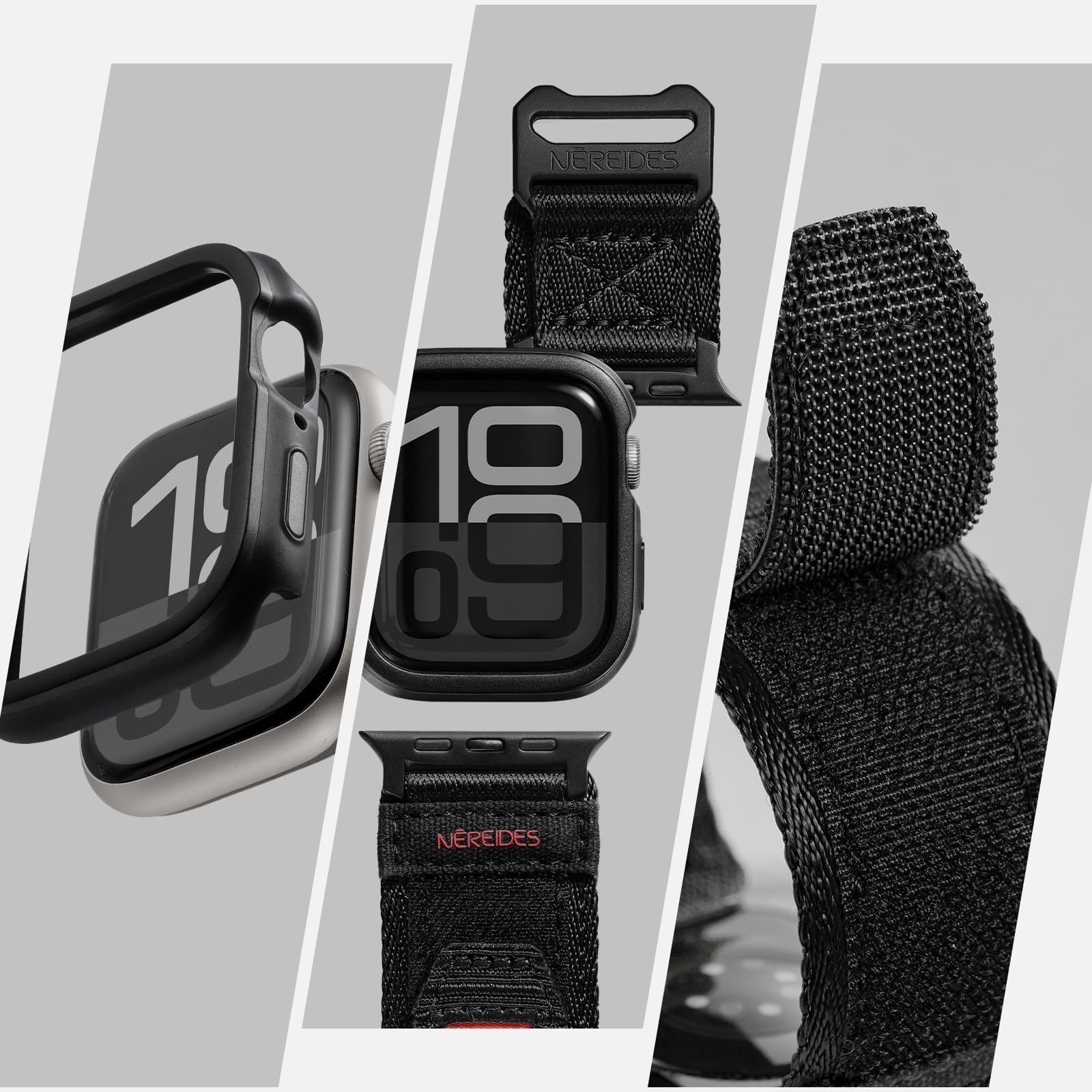 Rugged Case With Band For Apple Watch Series 10 Band 46Mm, Hook And Loop Nylon Sport Strap With Case For Iwatch Men (Black)