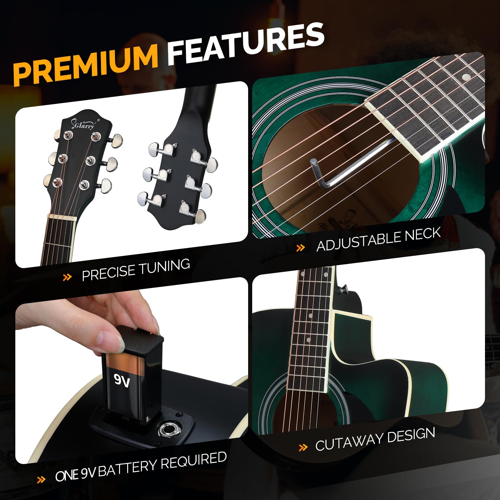 Glarry Full Size 6 Strings Acoustic Electric Guitar Beginner Kit W/ 15W Amp, Cutaway 41 Inch Electric Acoustic Guitar W/Inbuilt