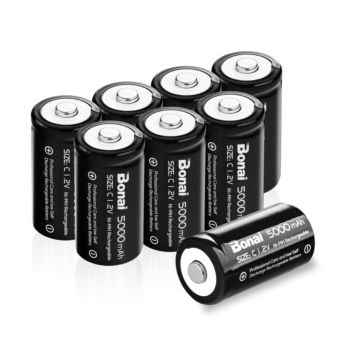 Bonai Rechargeable C Batteries 5,000Mah 1.2V Ni Mh High Capacity High Rate C Size Battery C Cell Rechargeable Batteries (8 Pack)