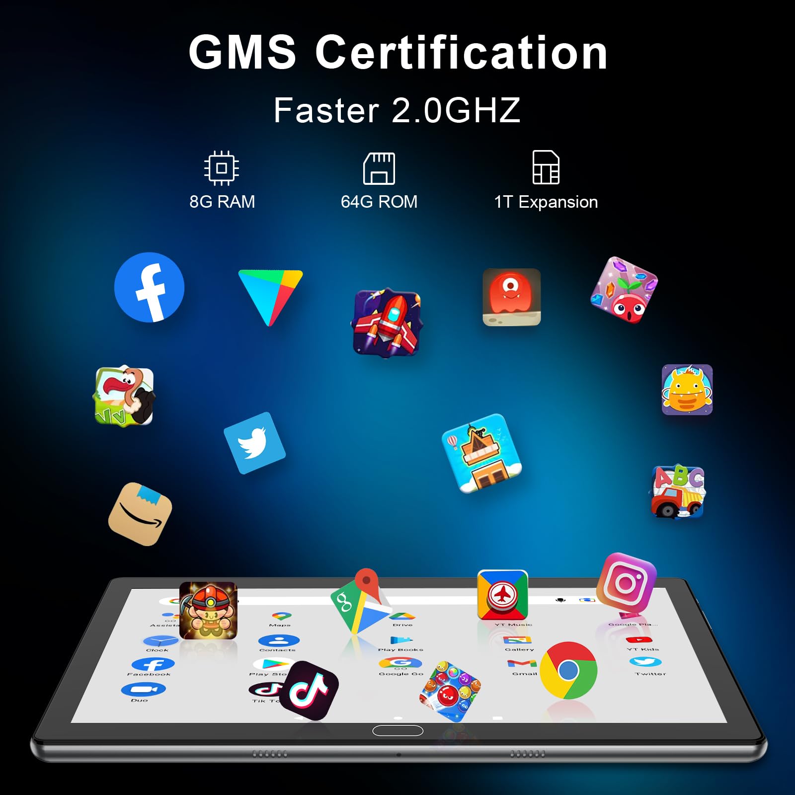 Tablets 10.1 Inch Android 12 Tablet, 8+64Gb+1Tb, Dual Camera, Ips Fhd Display, 2.4G/5G Dual Band Wifi, Bluetooth, 6000Mah Batter