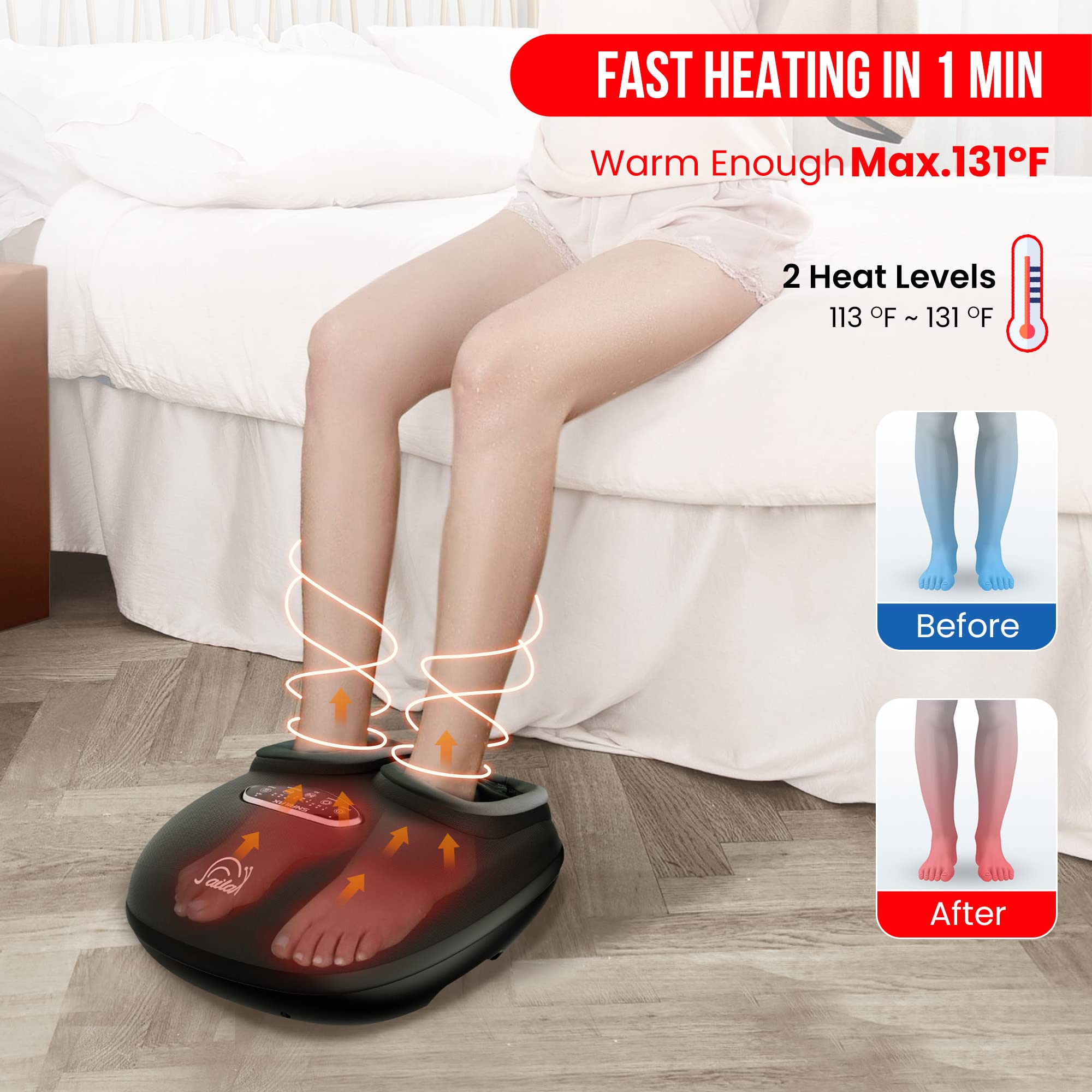 Snailax Shiatsu Foot Massager With Heat, Deep Kneading, Compression, Vibration, Feet Massager Machine For Plantar Fasciitis, Neu