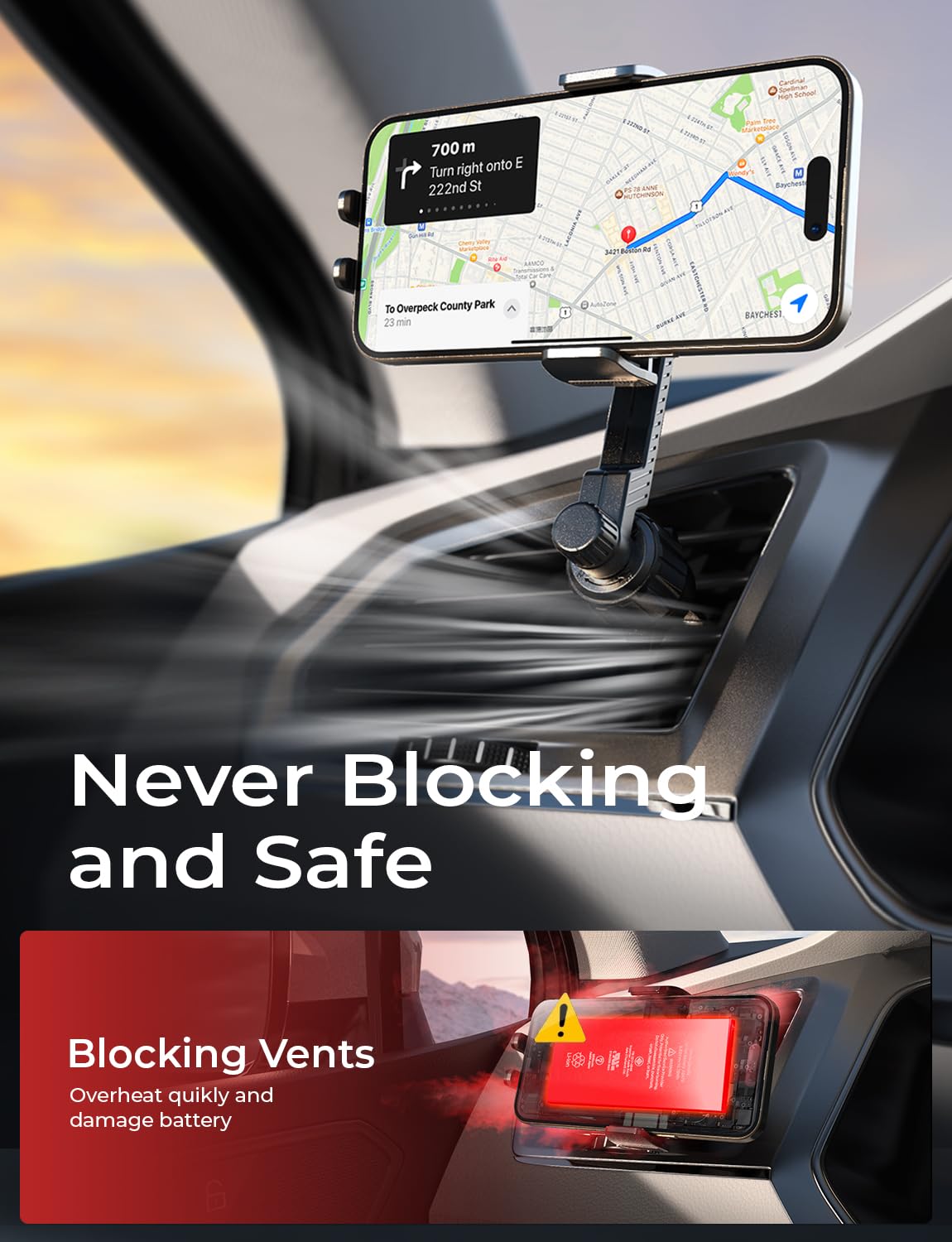 Lisen Phone Mount For Car Vent [Never Blocking] Rotatable Car Phone Holder Mount Air Vent Clip 2024 Hands Free Cell Phone Car Mo