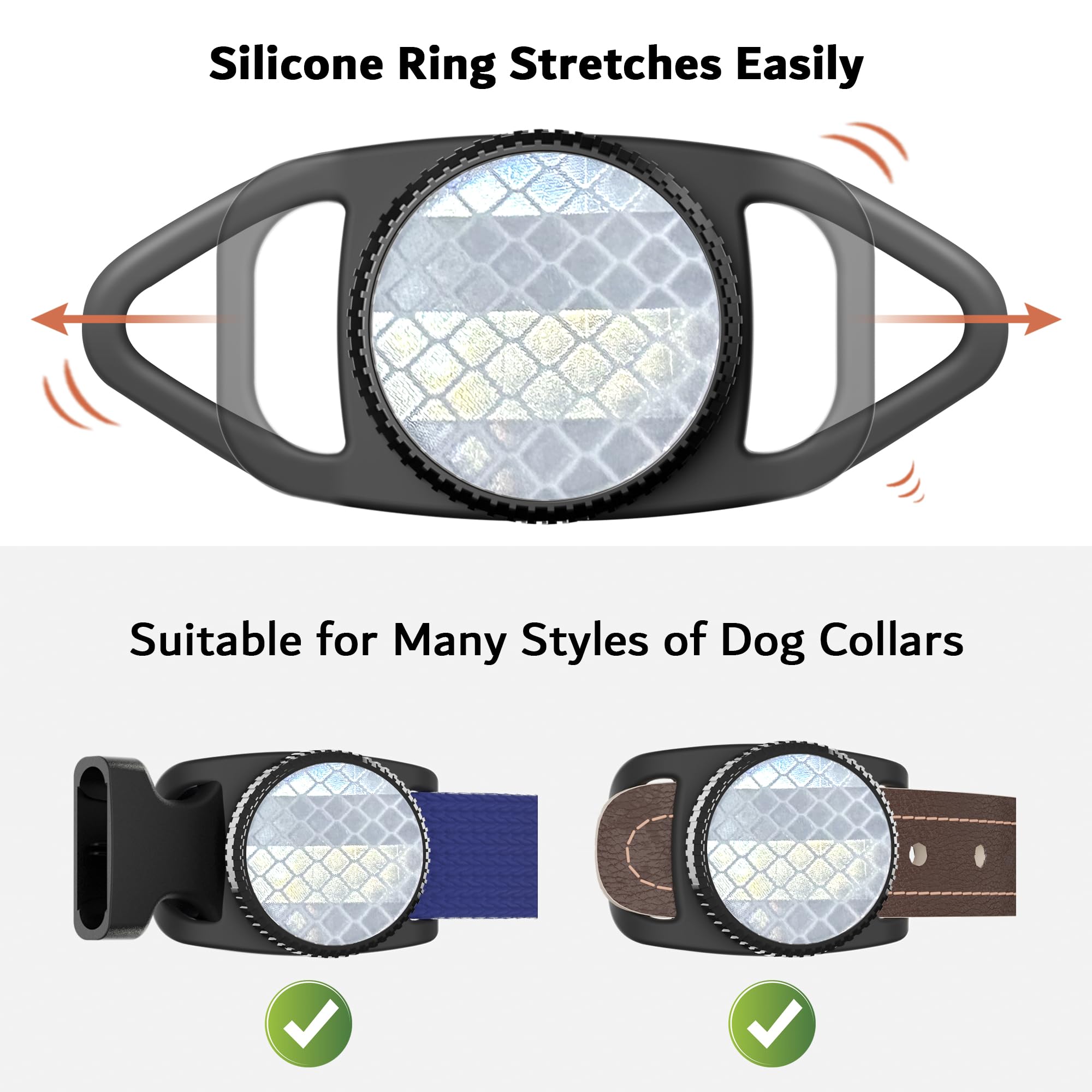 Pzoz Waterproof Airtag Dog Collar Holder (2 Pack) For Apple Airtag, Pvc Reflector Cover & Silicone Pet Collar Case Anti Lost Air
