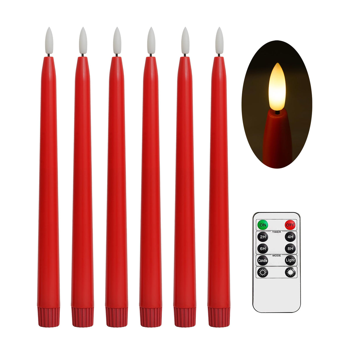 Stmarry Red Flameless Taper Candles With Remote Control - 11 Inch Led Candlesticks Battery Operated, Realistic 3D Flame With Wic