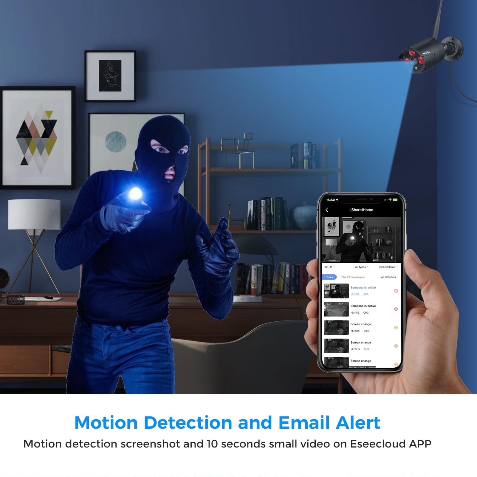 Hiseeu [16Ch Expandable, 5Mp] 2.4G/5G Wireless Pro Security Camera System, 10.1' Lcd 8Mp Monitor, 4Pcs 5Mp Outdoor Indoor Cameras, One Way Audio, Plug & Play, Waterproof, Motion Detection, 1Tb Hdd