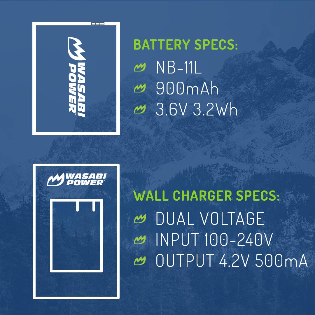Wasabi Power Battery (2 Pack) And Charger For Canon Nb 11L, Nb 11Lh And Canon Powershot A2300 Is, A2400 Is, A2500, A2600, A3400