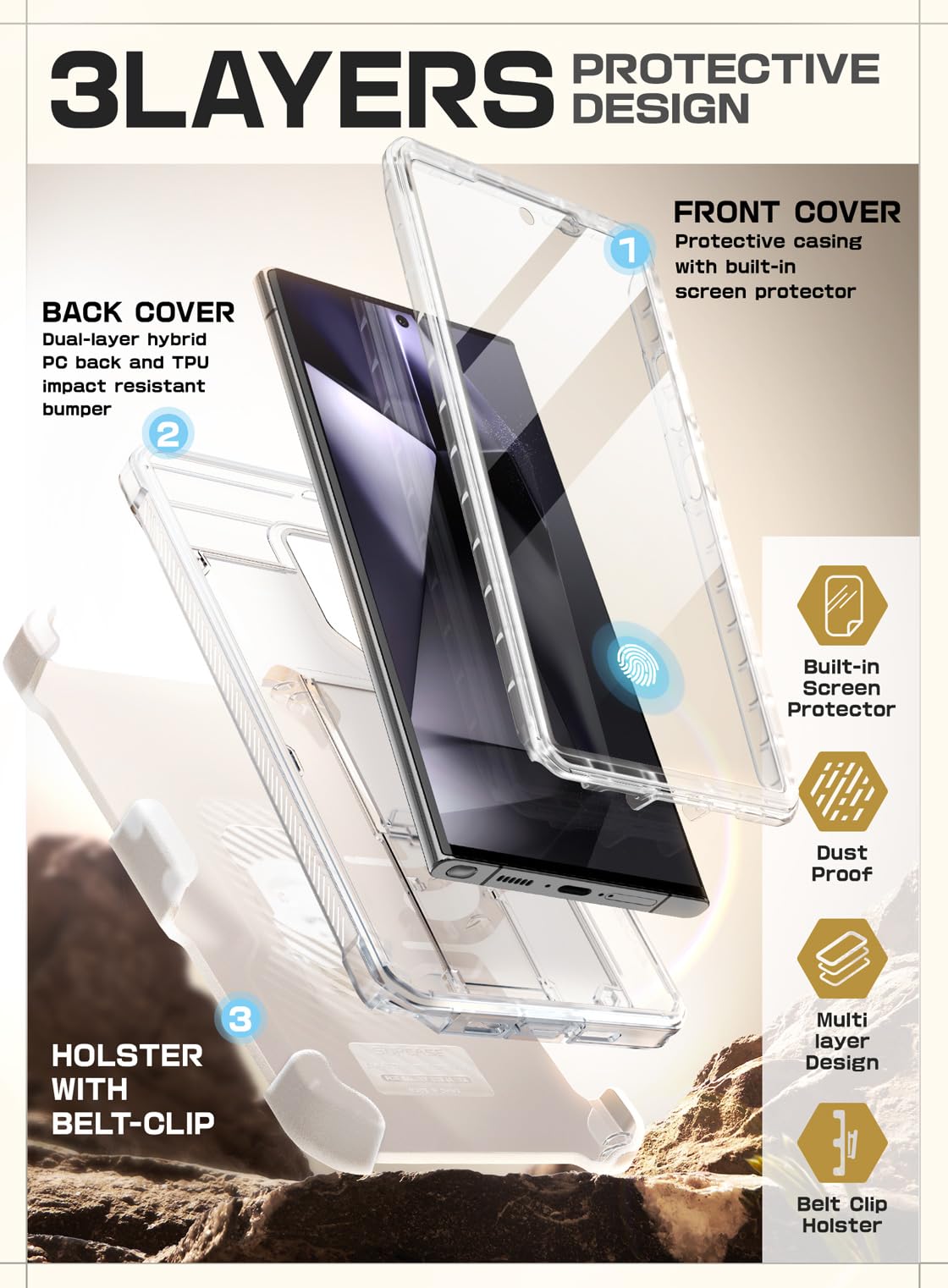 Supcase Unicorn Beetle Pro For Samsung Galaxy S24 Ultra Case With Stand, [2 Front Frame] 360 Full Body Shockproof Belt Clip & Ki