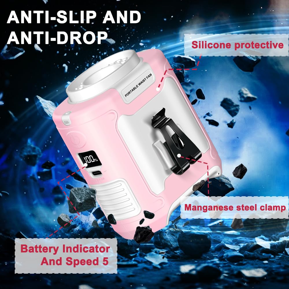 Cazokasi 2024 Upgrade 10000Mah Waist Clip Fan Wearable Fan Portable Personal Body Fan Powerful Upto 40H Cooling And Heatstroke P