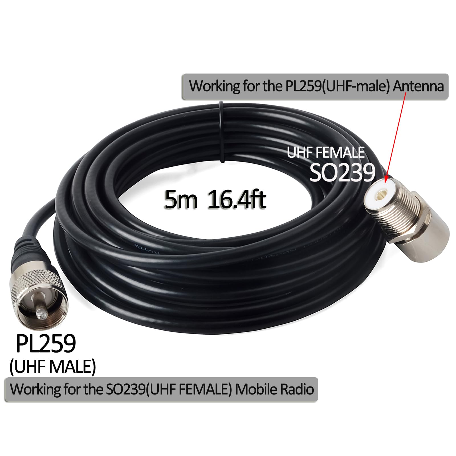 Hys L Shape Mount Mobile Antenna Bracket So239 To Pl 259 W/16.4Ft(5M) Low Loss Rg 58 Coaxial Cable, Heavy Duty Aluminum With 2Pc