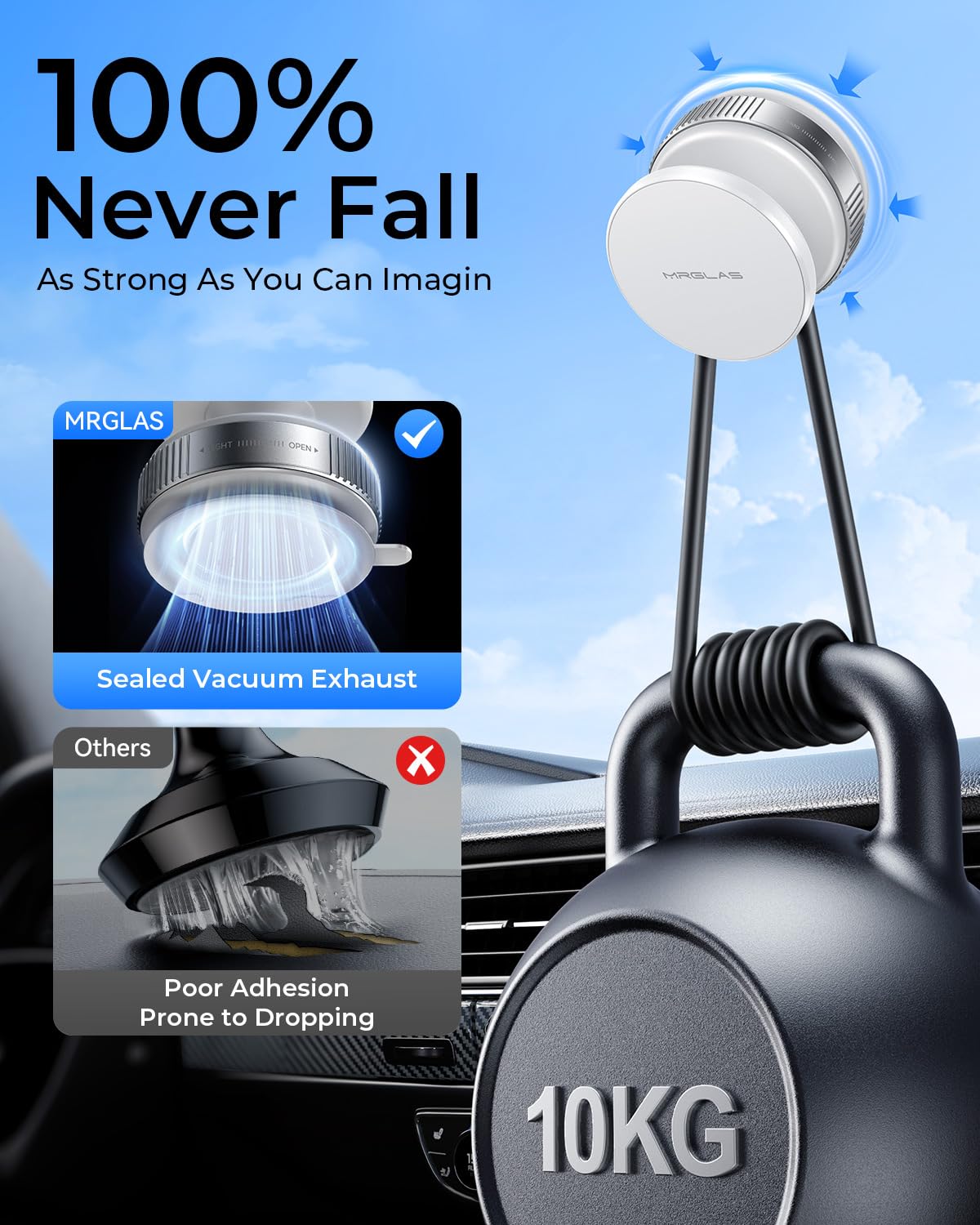 Mrglas Upgraded 360 Adjustable Vacuum Magnetic Phone Holder Stand[Strongest Suction & Ultra Magnetic] Car Phone Mount For Magsaf