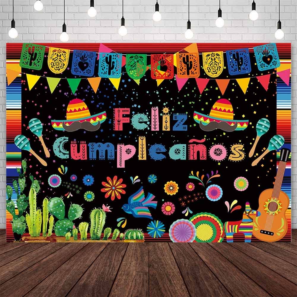 Aibiin 7X5Ft Feliz Cumpleaos Backdrop Mexican Fiesta Happy Birthday Party Decorations Cinco De Mayo Festival Birthday Banner Pho
