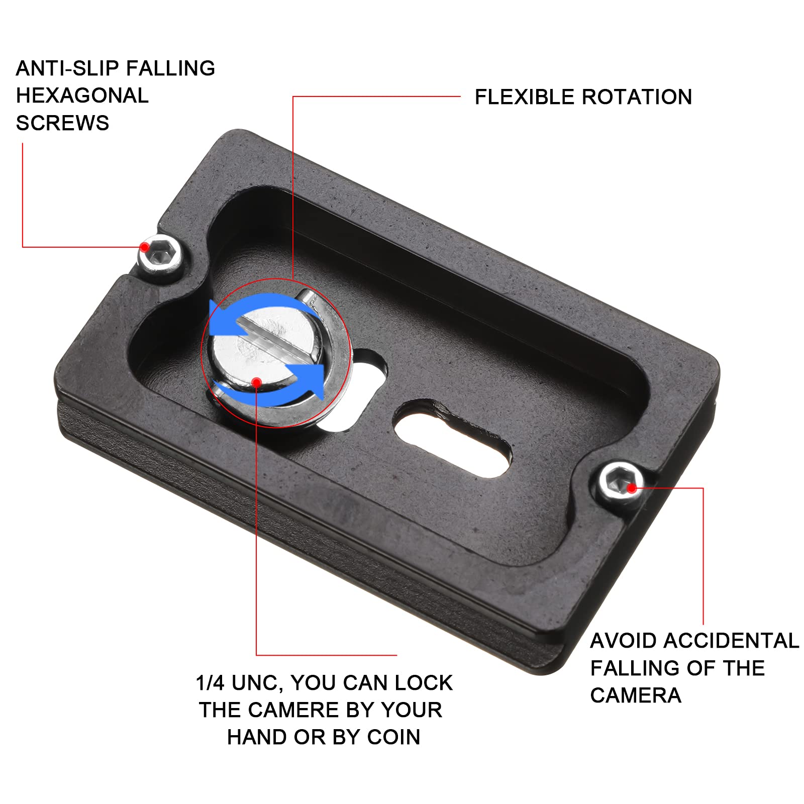 Frienda 2 Pieces Metal Quick Release Plate With 1/4'' 20 Camera Screw Tripod Mount Plate Fits Standard For Dslr Camera Tripod Ball Head(Black,Pu60)
