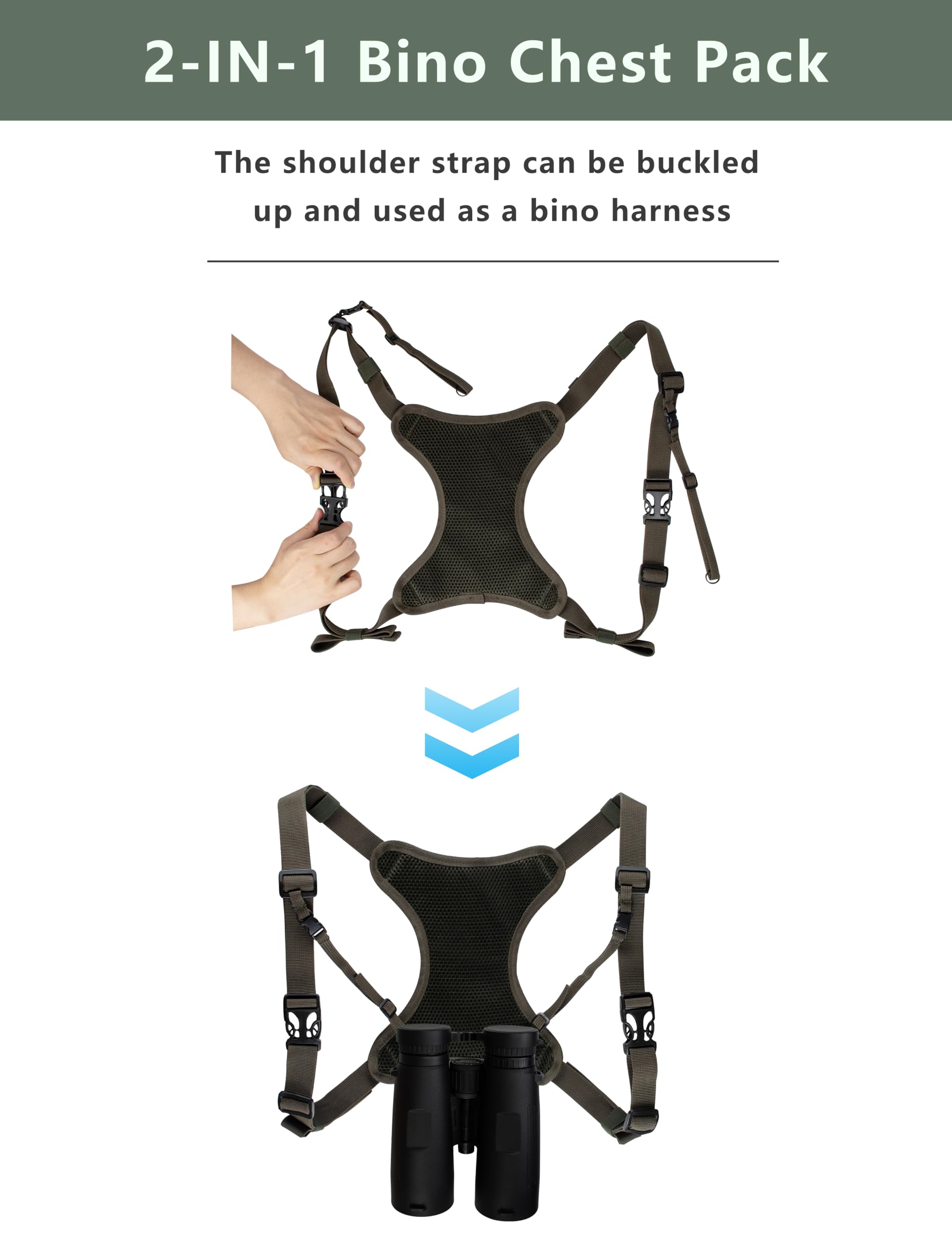 Wolfhunt Binocular Harness Chest Pack Magnetic Closure, Bino Case With Detachable Rangefinder Pouch, Camouflage Bino Bag With Ad