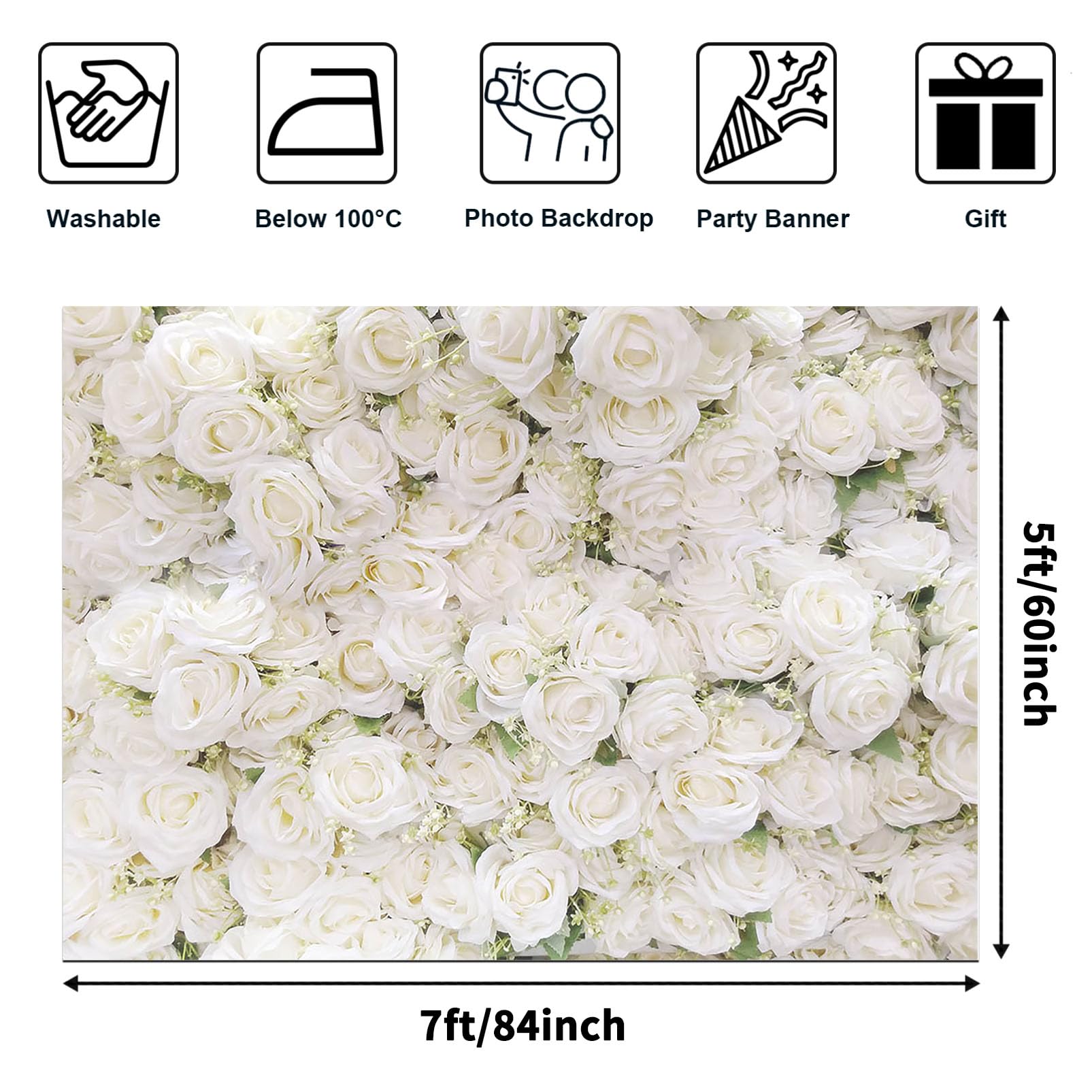 Avezano White Flower Backdrop For Party Photoshoot Wedding Floral Wall Bridal Shower Party Decoration Photography Background Whi