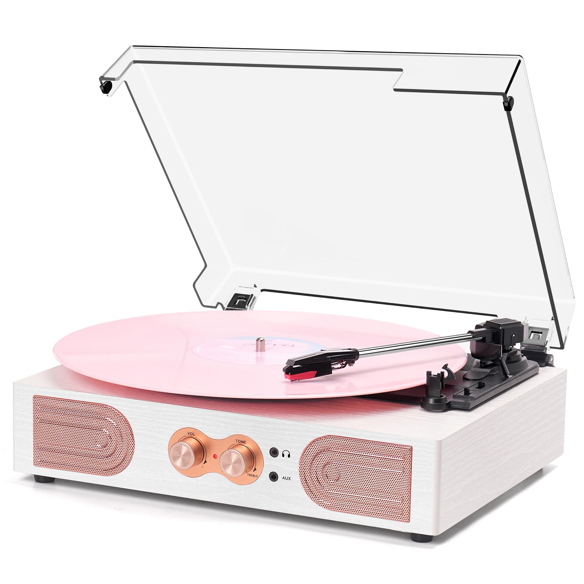 Vinyl Record Player with Built-in Speakers 3-Speed Vintage Record Player Support Treble& Bass Control, 3.5mm Headphone Jack, RCA