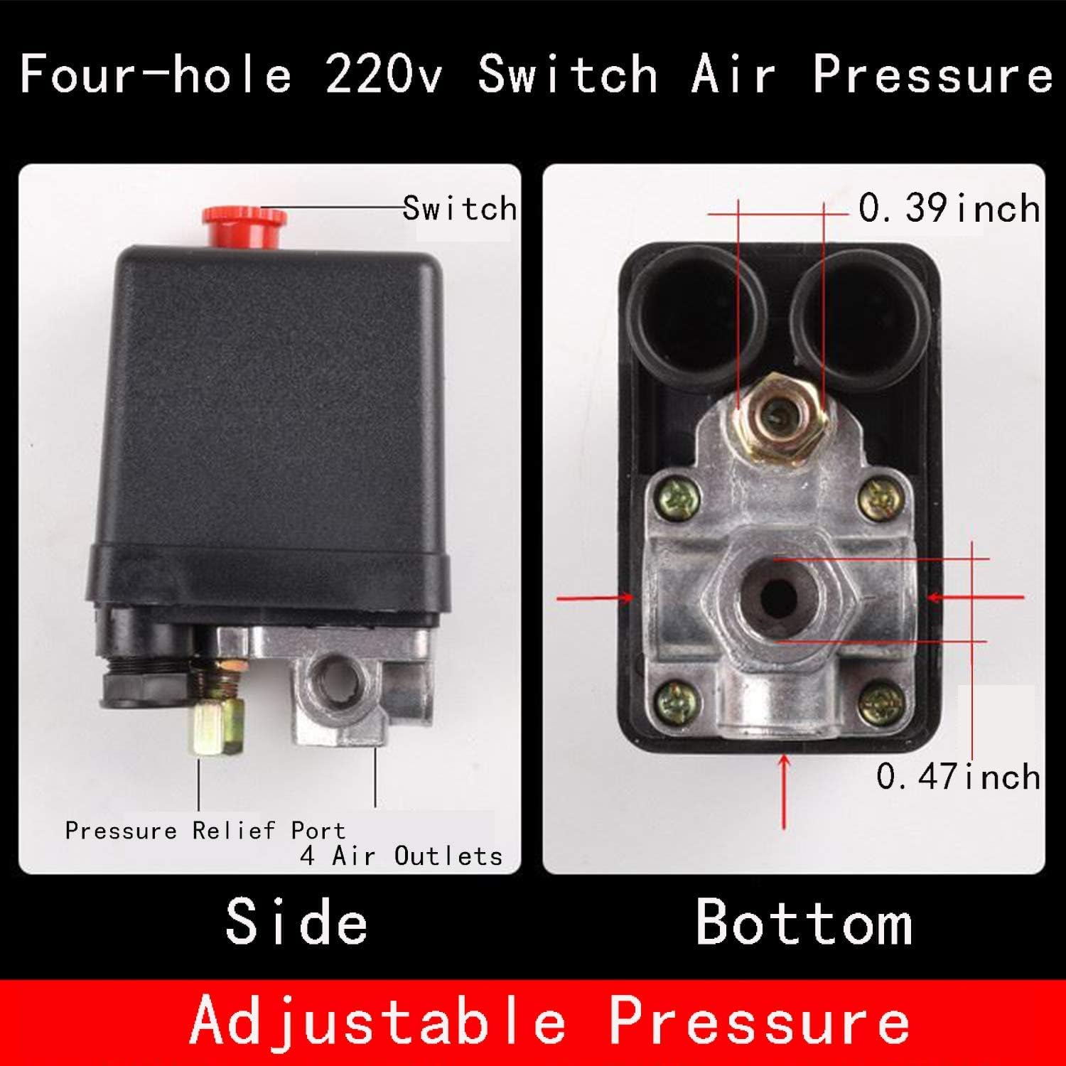 Wadoy Central Pneumatic Air Compressor Pressure Switch Control Valve Upgraded Replacement For Parts 90 120 Psi 240V 4 Way Air Co