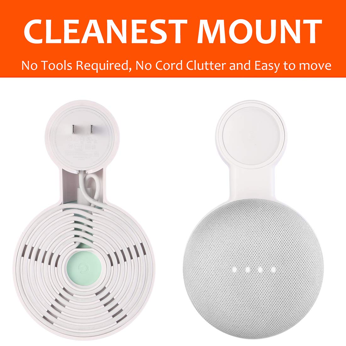Outlet Wall Mount Holder For Google Nest Mini And Google Home Mini, A Space Saving Accessories With Cord Management For Google Mini Smart Speaker, No Messy Wires Or Screws (1 Pack)