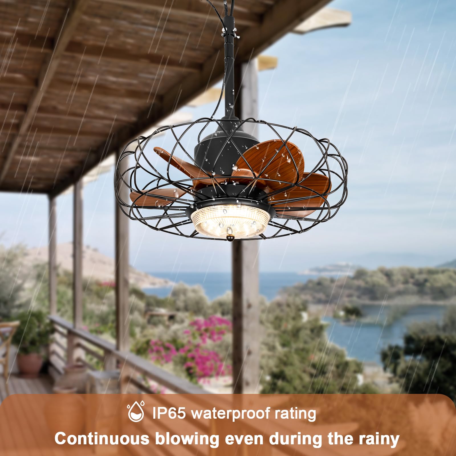 20 Outdoor Ceiling Fan With Light For Patios Waterproof Caged Gazebo Fans Outdoor Hanging Lighting With Plug-In Cord, Dimmable L