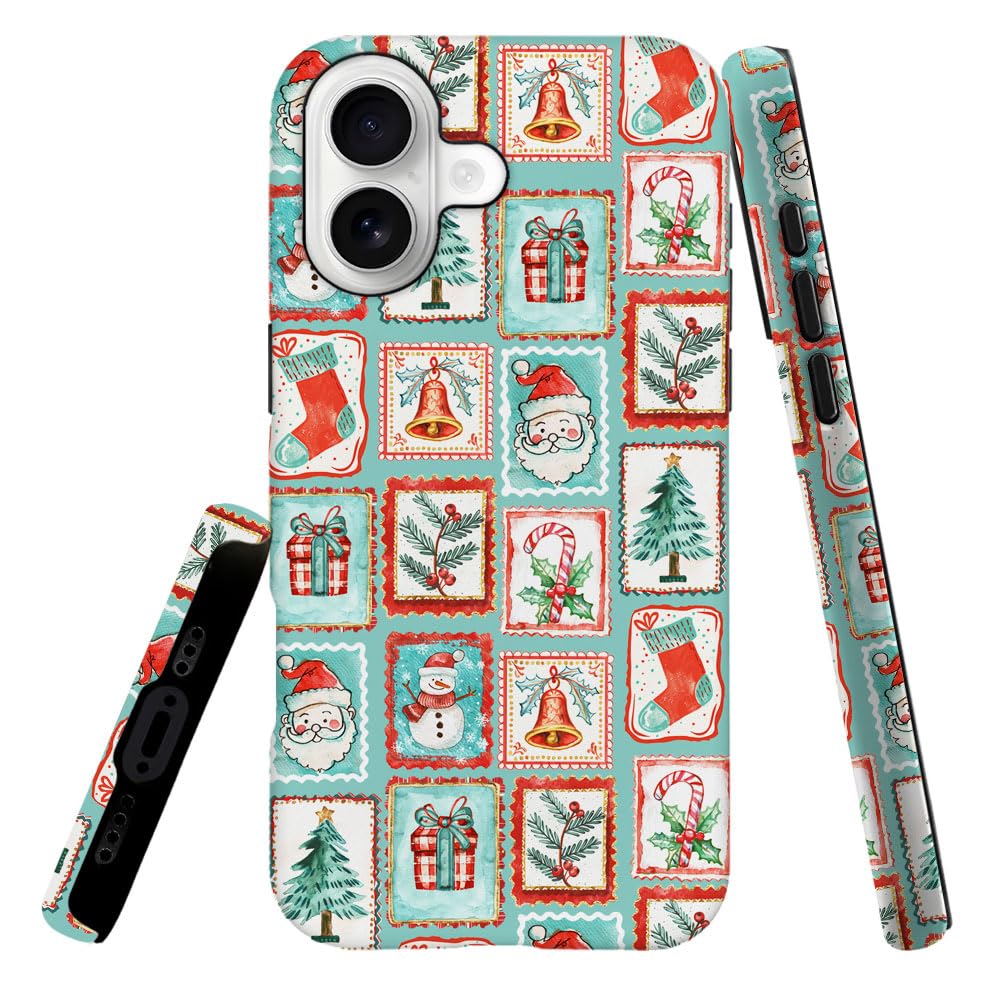 Case Compatible with iPhone 17,Hybrid 2-Layer Hard Shell,Shockproof Soft for Girl Women,Christmas Santa Claus Tree Stamps