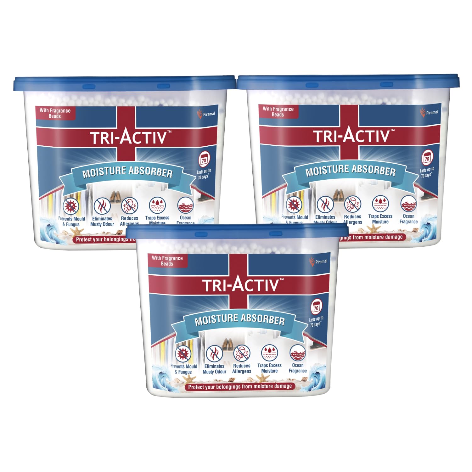 TriActiv Moisture Absorber | Absorbs Upto 600Ml Each | Pack Of 3 | Dehumidifier For Room Moisture | Air Freshener & Humidity Ab