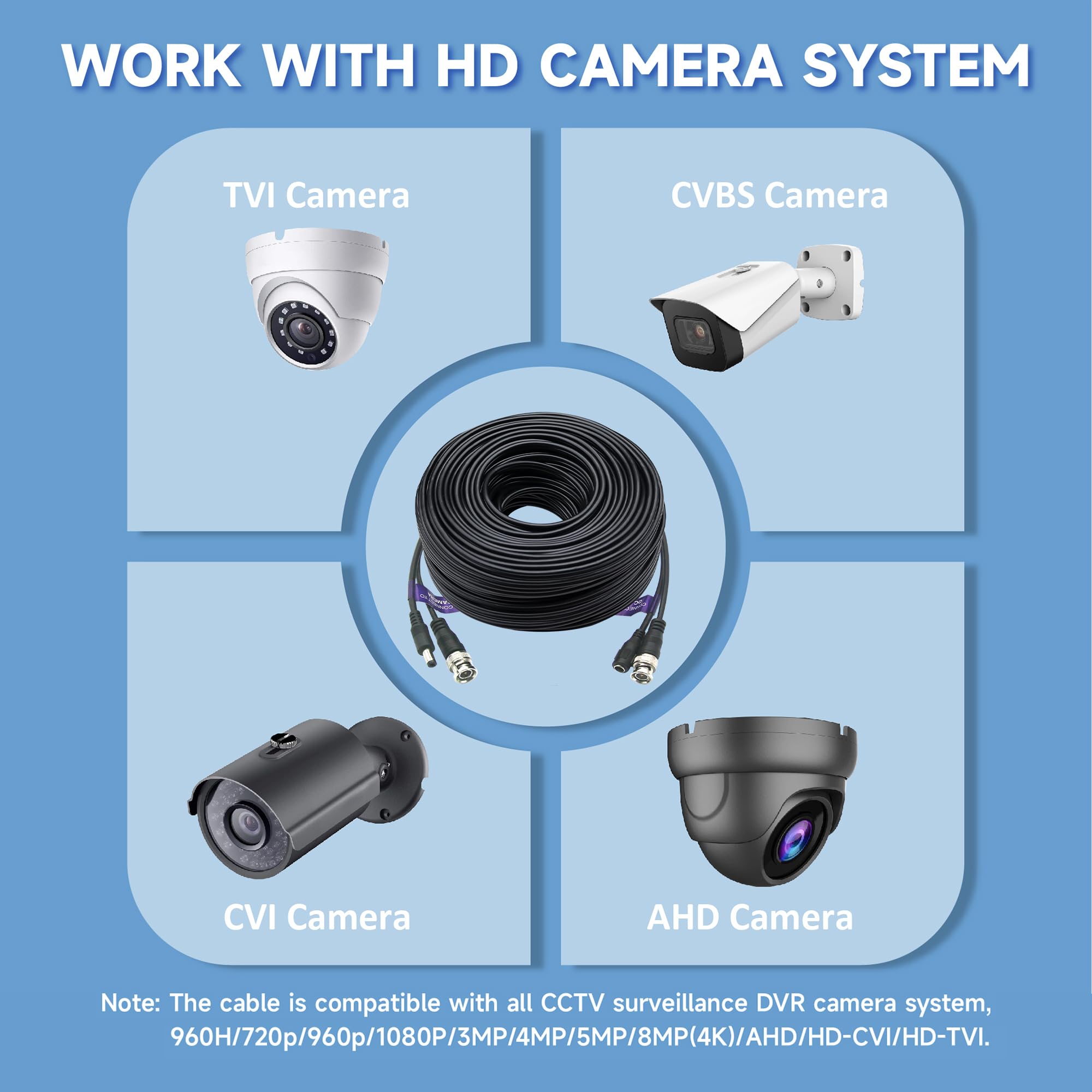 Anlink 4 Pack 100Ft/30M 4K 8Mp 5Mp All In One Bnc Video Power Cable, Bnc Extension Surveillance Camera Wires For Cctv Camera Dvr Systems (8Pcs Bnc Connectors, 100Pcs Cable Clips Included)