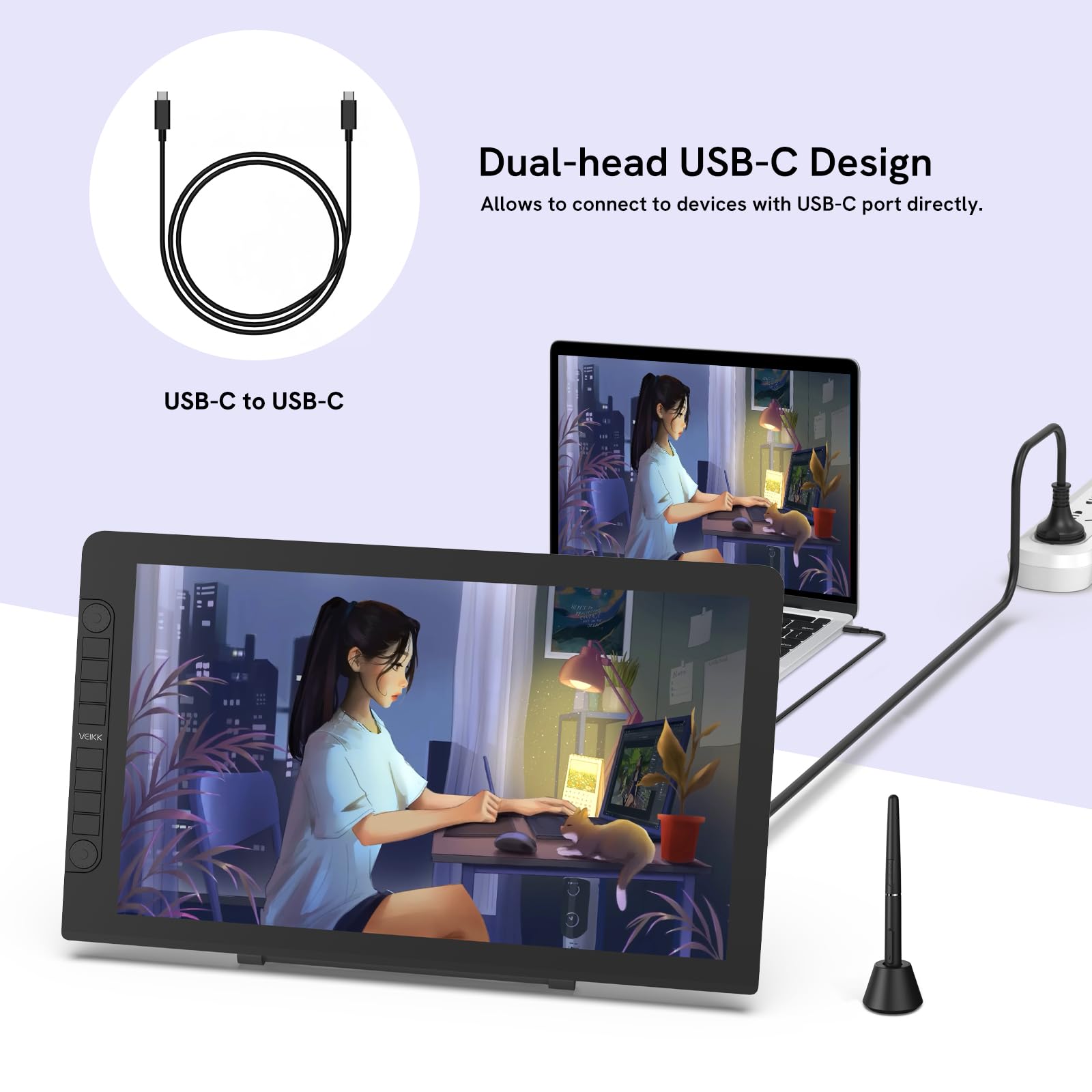 Drawing Tablet With Screen,Veikk Vk2200Pro Drawing Monitor,21.5 Inch Full-Laminated Screen,With 2 Customized Quick Dials,8 Short