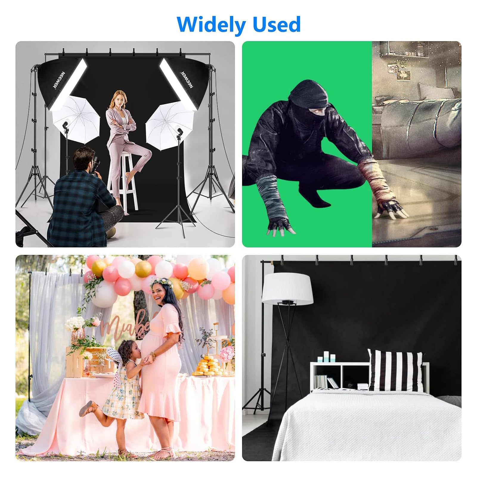 Neewer Photography Lighting Kit With Backdrops, 8.5X10Ft Backdrop Stands, Ul Certified 5700K 800W Equivalent 24W Led Umbrella So