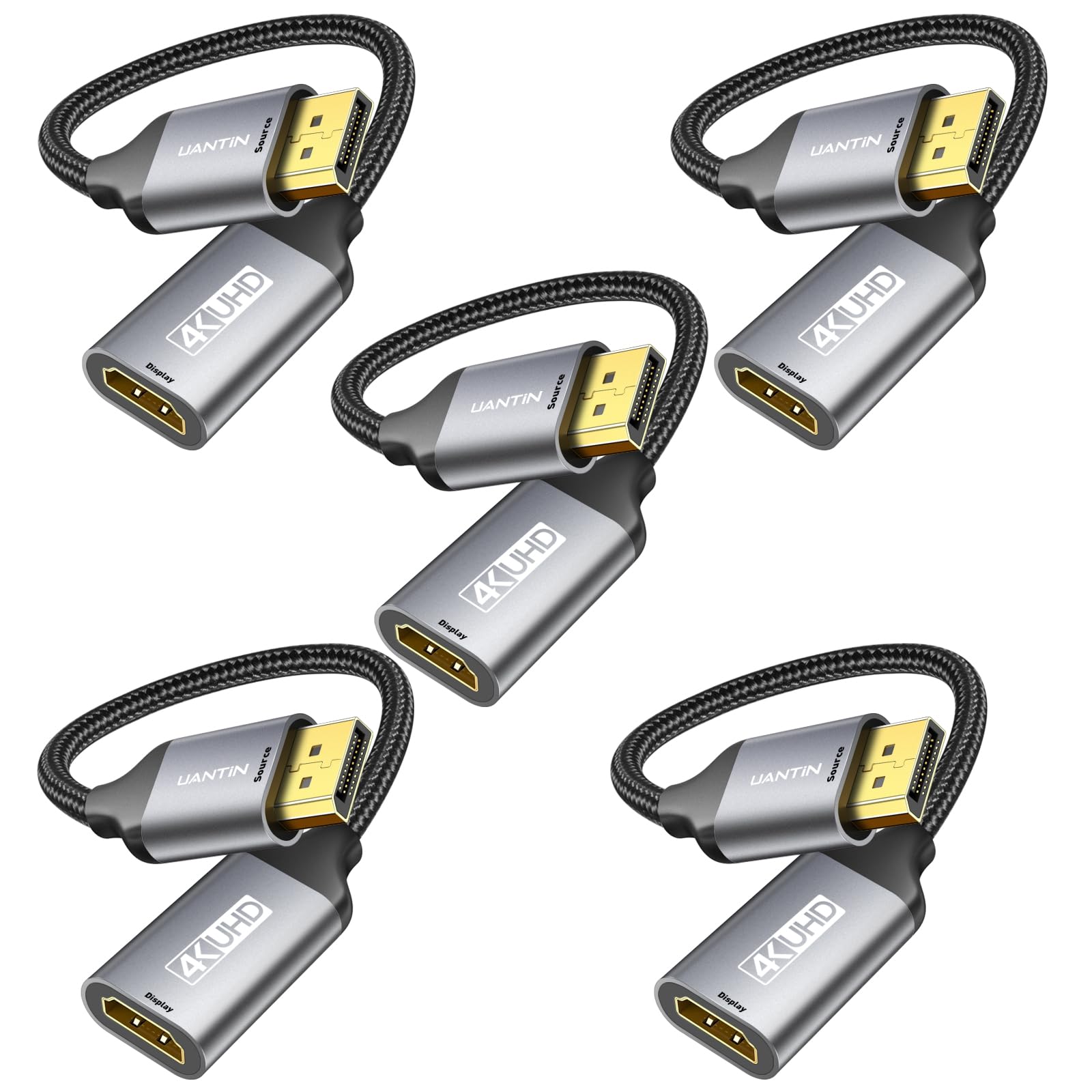 Uantin 5 Pack Display Port To Hdmi 4K Adapter | Braided Dp Displayport Male To Hdmi Female Uni Directional Converter For Pc Dell