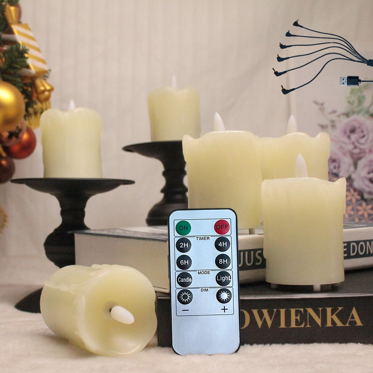 Ledholyt Rechargeable Flameless Candle, Flashing Led Pillar Real Wax Candle With Remote Control And Timer,Decorative Electronic 