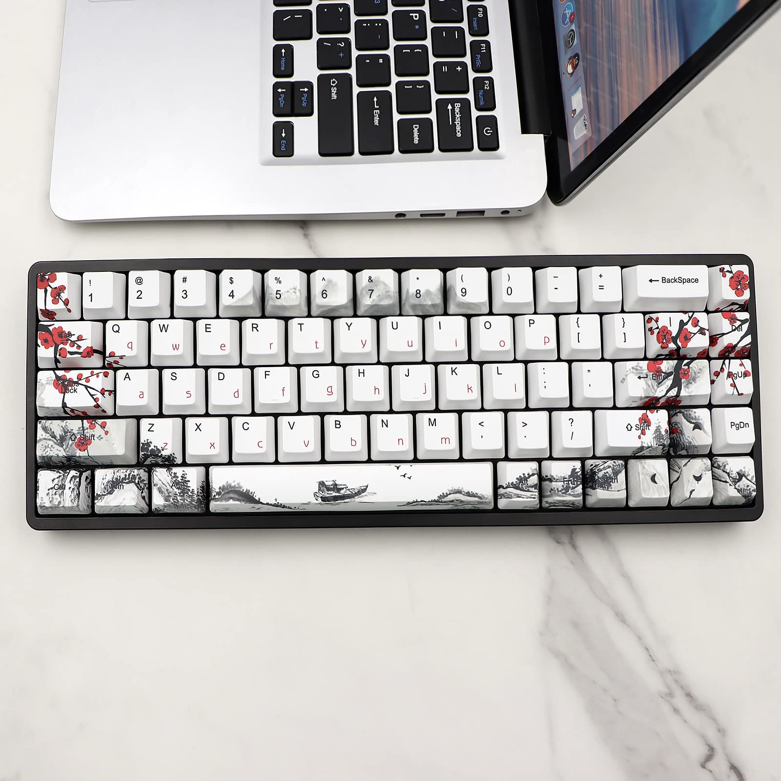 Jsjt Custom Keycap Keycaps 65 Percent, Plum Blossom Keycaps Pbt Oem Profile Keycaps 68 Key Set With Keycap Puller Suitable For G