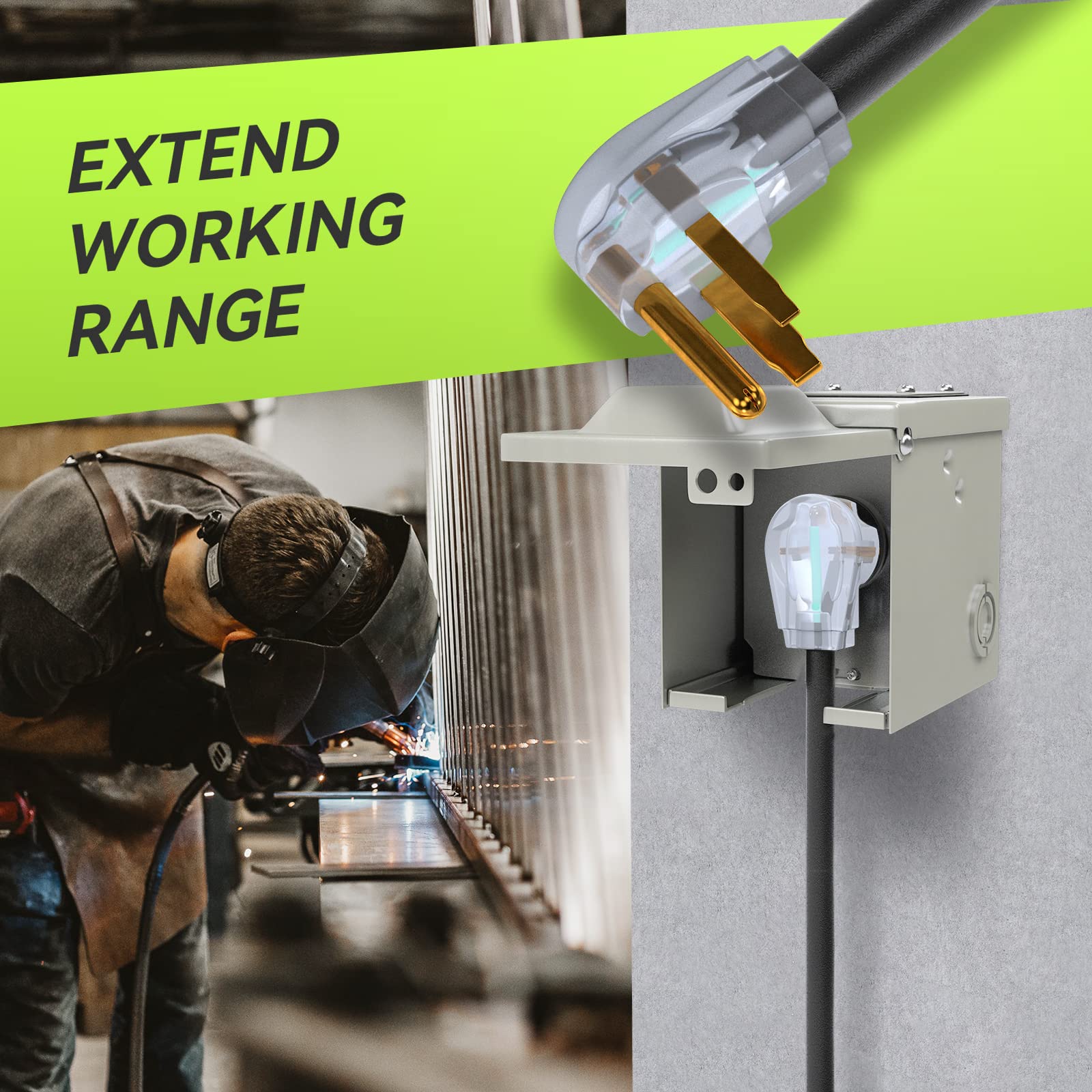 Rvmate 250V 40 Feet Welder Extension Cord, 10 Awg Nema 6 50 Stw Heavy Duty Welding Cord With Led Indicator