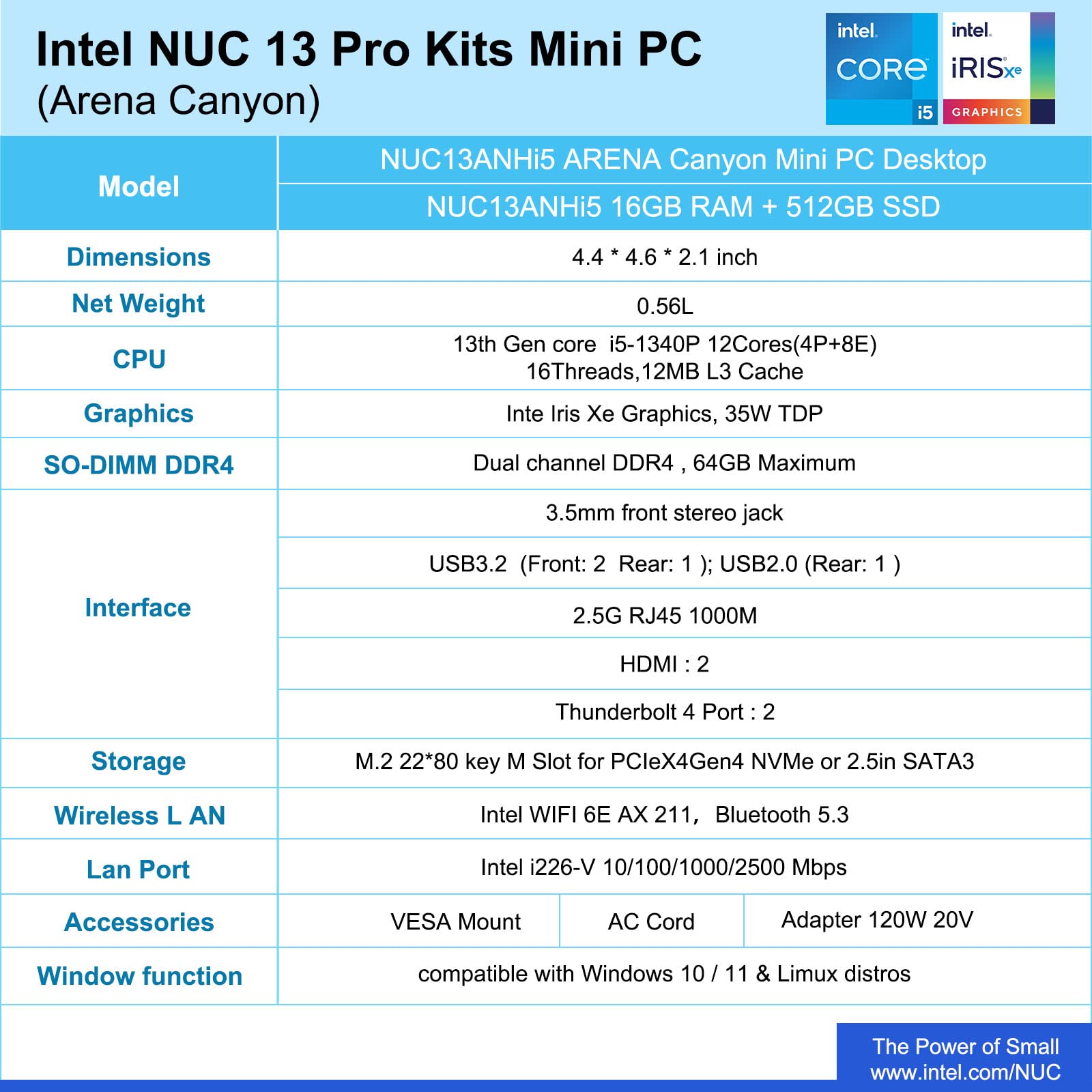 Asus Nuc 13 Pro, Intel Nuc 13 Pro Nuc13Anhi5 Versatile Mini Pc, 16Gb Ram & 512Gb Ssd With Core I5-1340 Processor (12Core & Up To