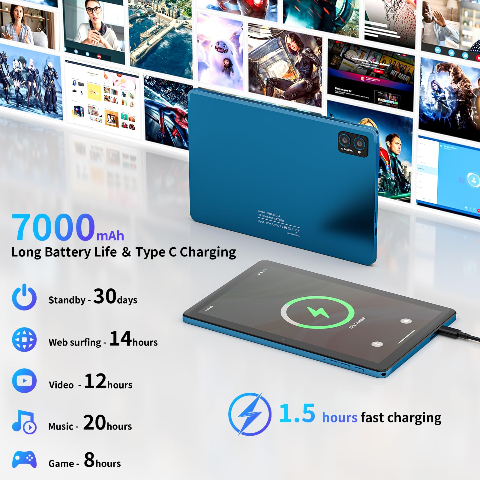 10 Inch Android 14 Tablet: Octa-Core, 8Gb Ram 64Gb, 7000Mah, With Stand Case, Ips Hd Display, Wi-Fi 6, Otg, Metal Body - Fast &