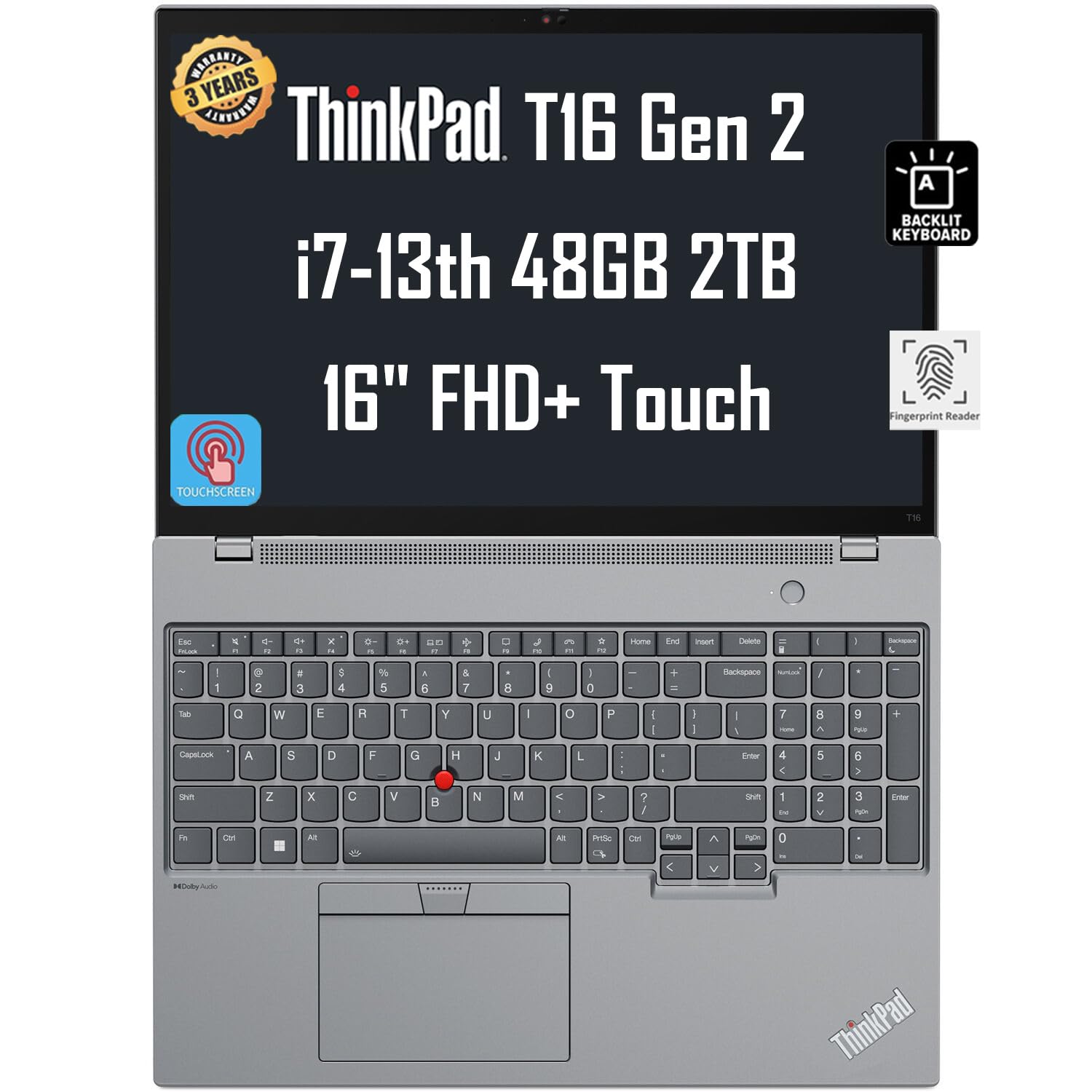 Lenovo ThinkPad T16 Gen 2 Business Laptop (16 FHD+ Touchscreen, Intel 10-Core i7-1355U, 48GB DDR5 RAM, 2TB SSD), Ethernet, Backl