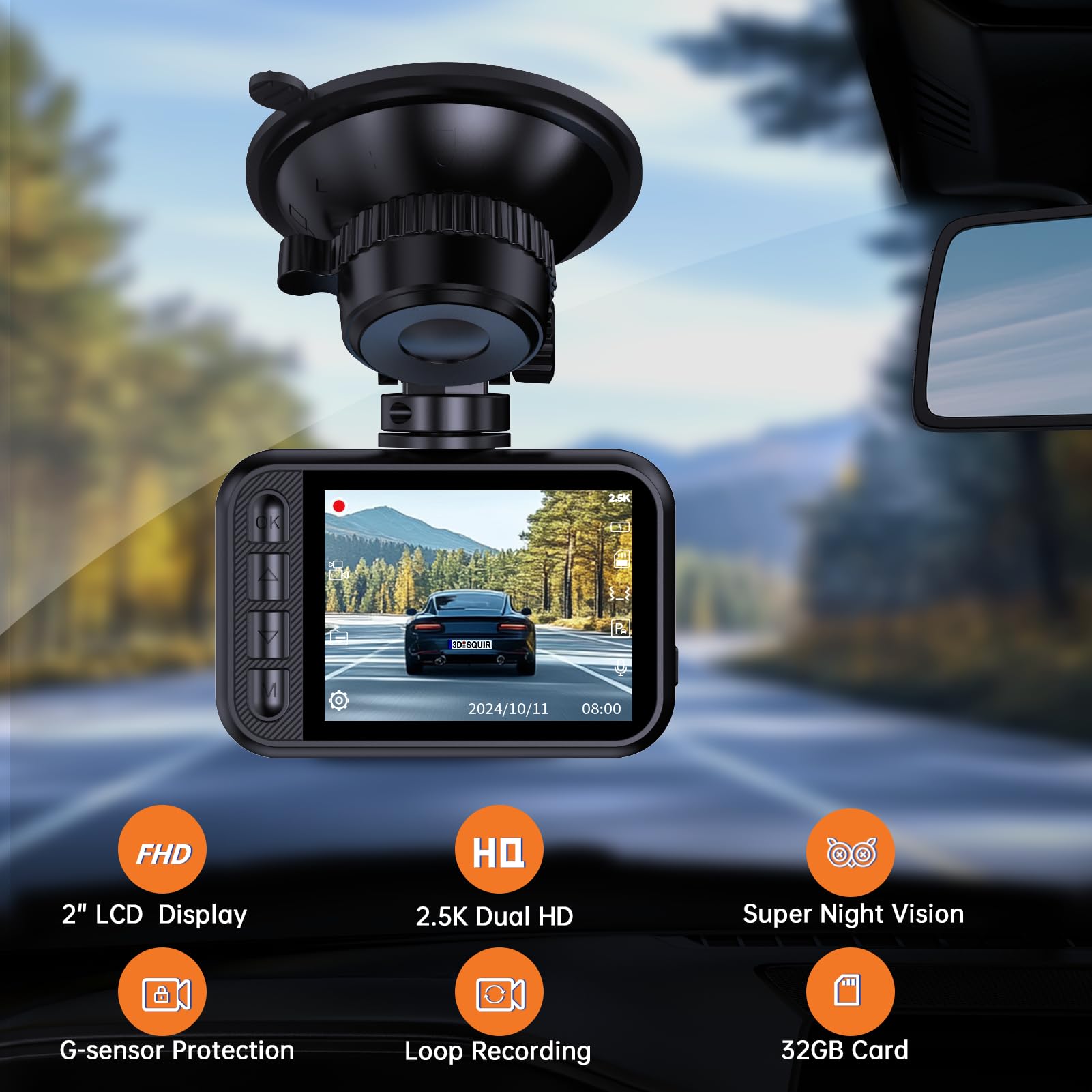 E Yeeger Dash Cam Front And Rear, 2.5K Dual Dash Camera For Cars, 2560P Mini Car Camera, 2 Inch Ips Screen, 32Gb Card Included,