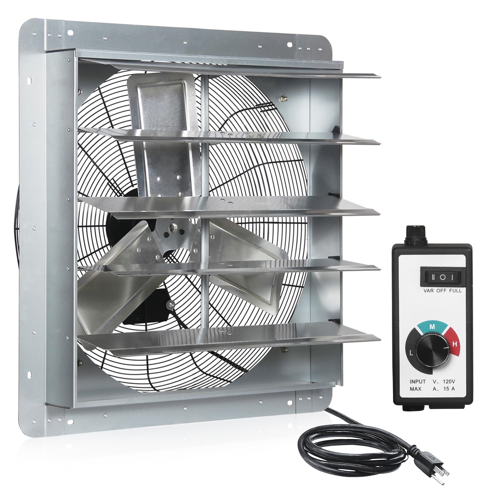 Ken Brown 24 Inch Shutter Exhaust Fan With Speed Controller, 4200Cfm High Speed, Wall Mounted Vent Fan For Garage, Attic, Greenh