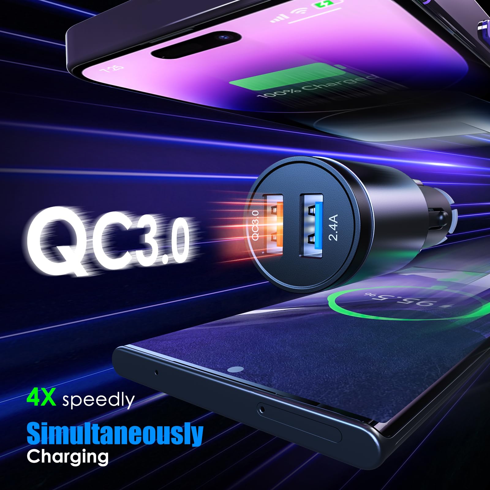 Lencent Bluetooth 5.0 Fm Transmitter For Car, Aux Car Radio Adapter, Big Color Screen, Mp3 Music Player Tre&Bass Booster, Qc3.0