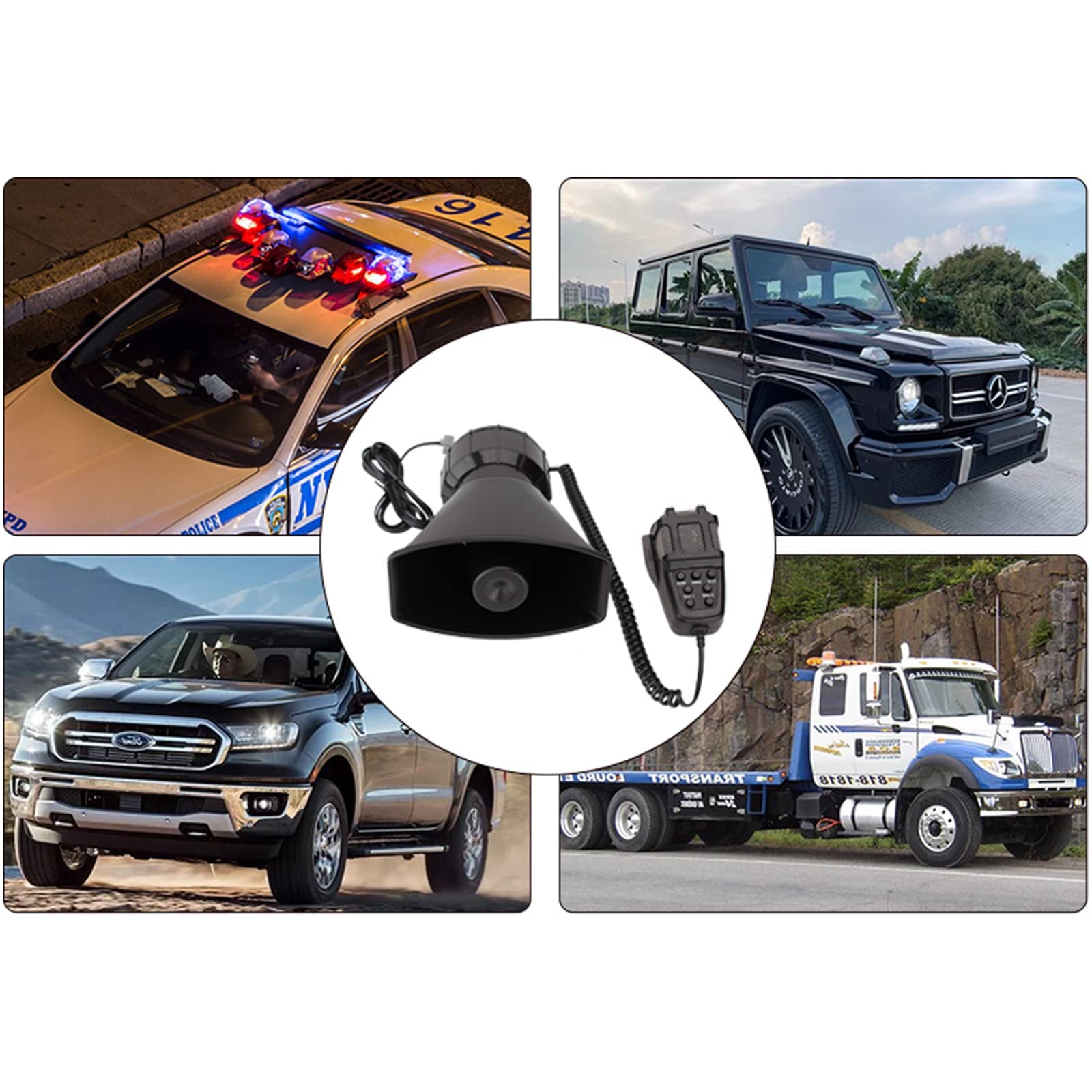Farbin Car Siren Horn 7 Tone Police Siren Vehicle Loudspeaker With Handheld Microphone Amplifier 12V 100W Emergency Sounds Siren