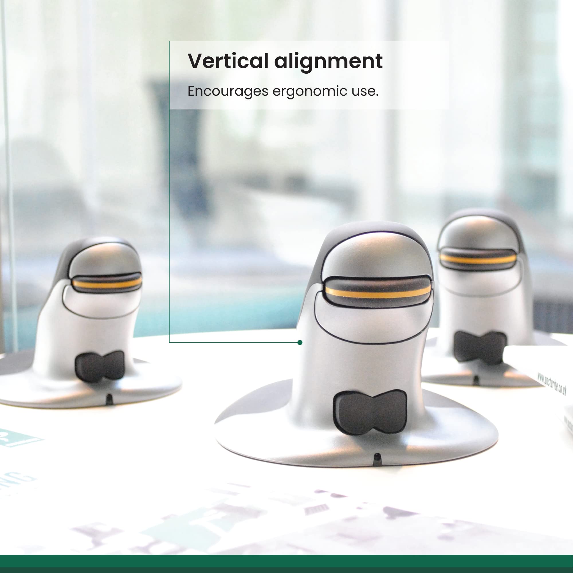 Posturite Penguin Ambidextrous Wireless Ergonomic Mouse | Rechargeable, Alleviates Rsi, Easy Glide, Vertical Design, Pc Computer