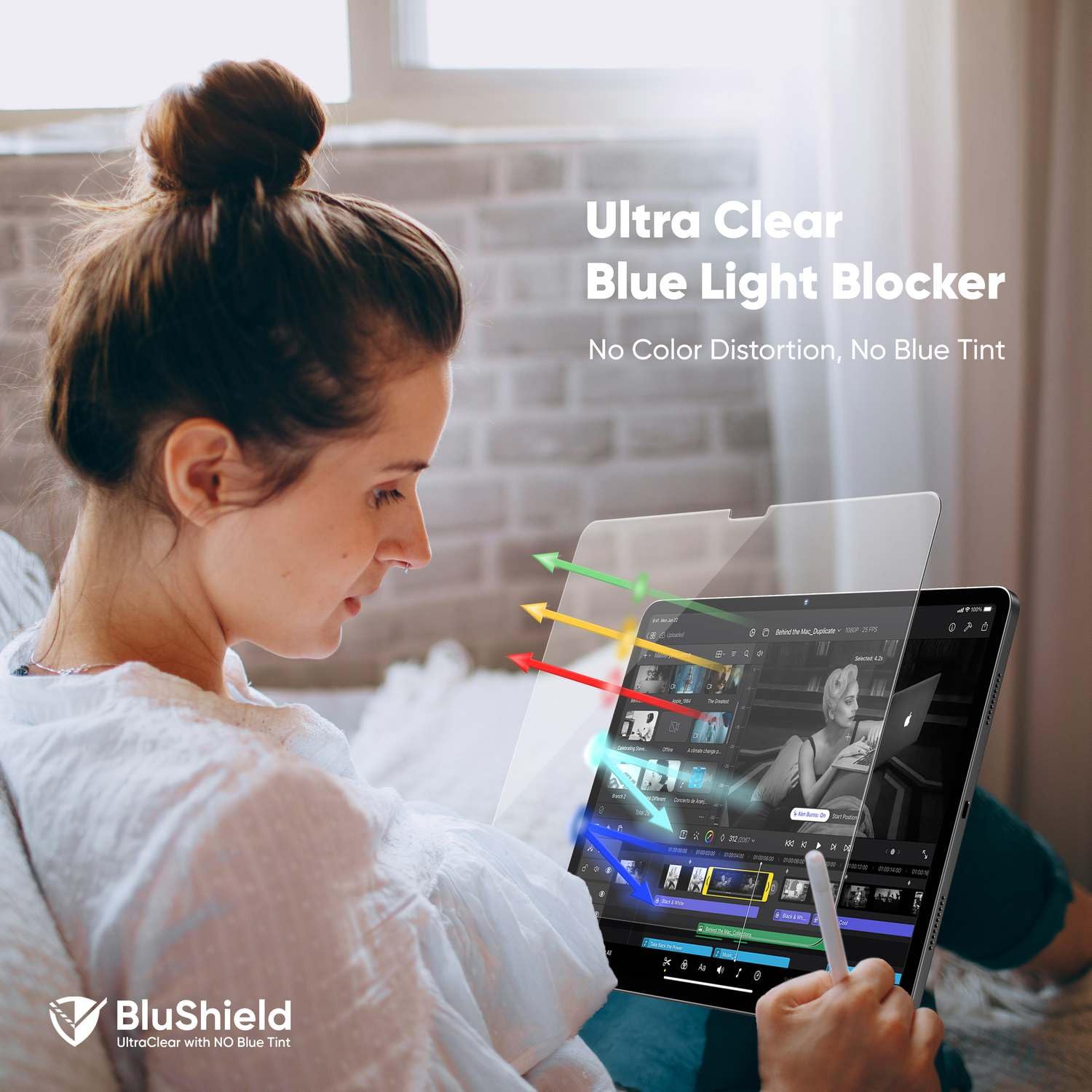 Flolab Onetime Nanoarmour Screen Protector For Ipad Air 11 Inch 2024 Tempered Glass, Trucolor, Blue Light Blocker, No Blue Tint,