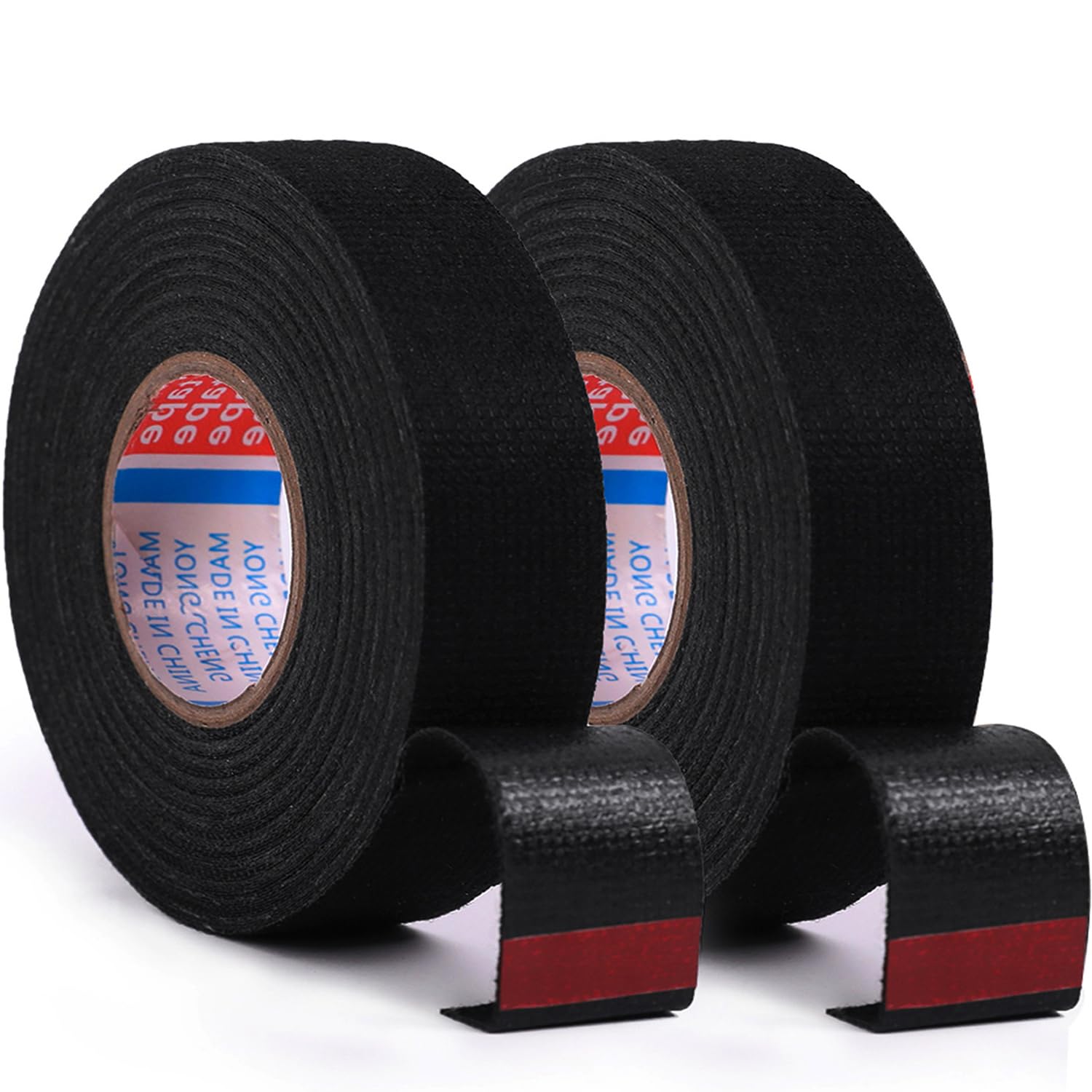 Zzjmch 2 Rolls Black Wire Harness Cloth Tape, Speaker Wiring Harness Cloth Tape, For Automobile Electrical Wire Harnessing Noise Dampening Heat Proof (Width: 25Mm, Length: 50Ft)
