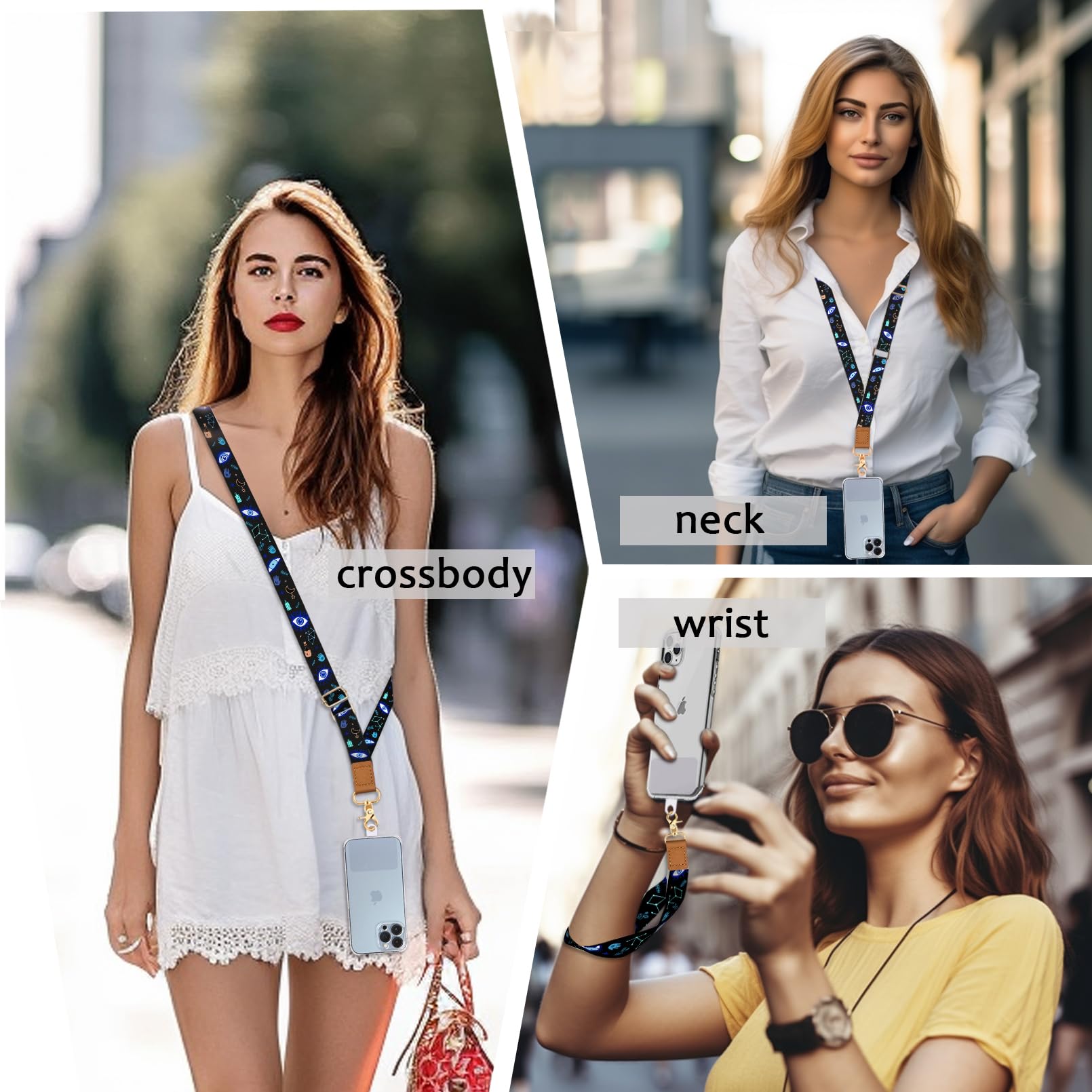 Yonlevres Phone Lanyard Crossbody Wrist Strap, Evil Eyes Cell Phone Lanyards For Around The Neck Wristlet Adjustable Phone Strap