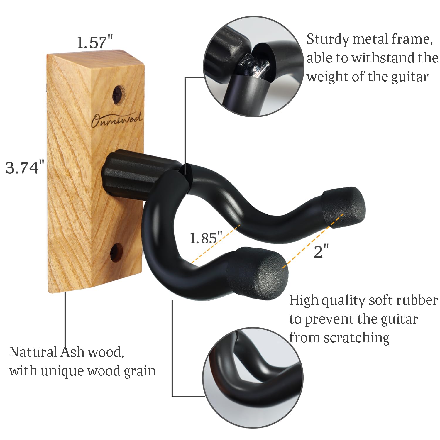 Onmiwod Guitar Wall Mount 3 Pack, Ash Hardwood Guitar Hanger, U Shaped Guitar Wall Hanger Mount, Guitar Holder Hook Stand Wall F