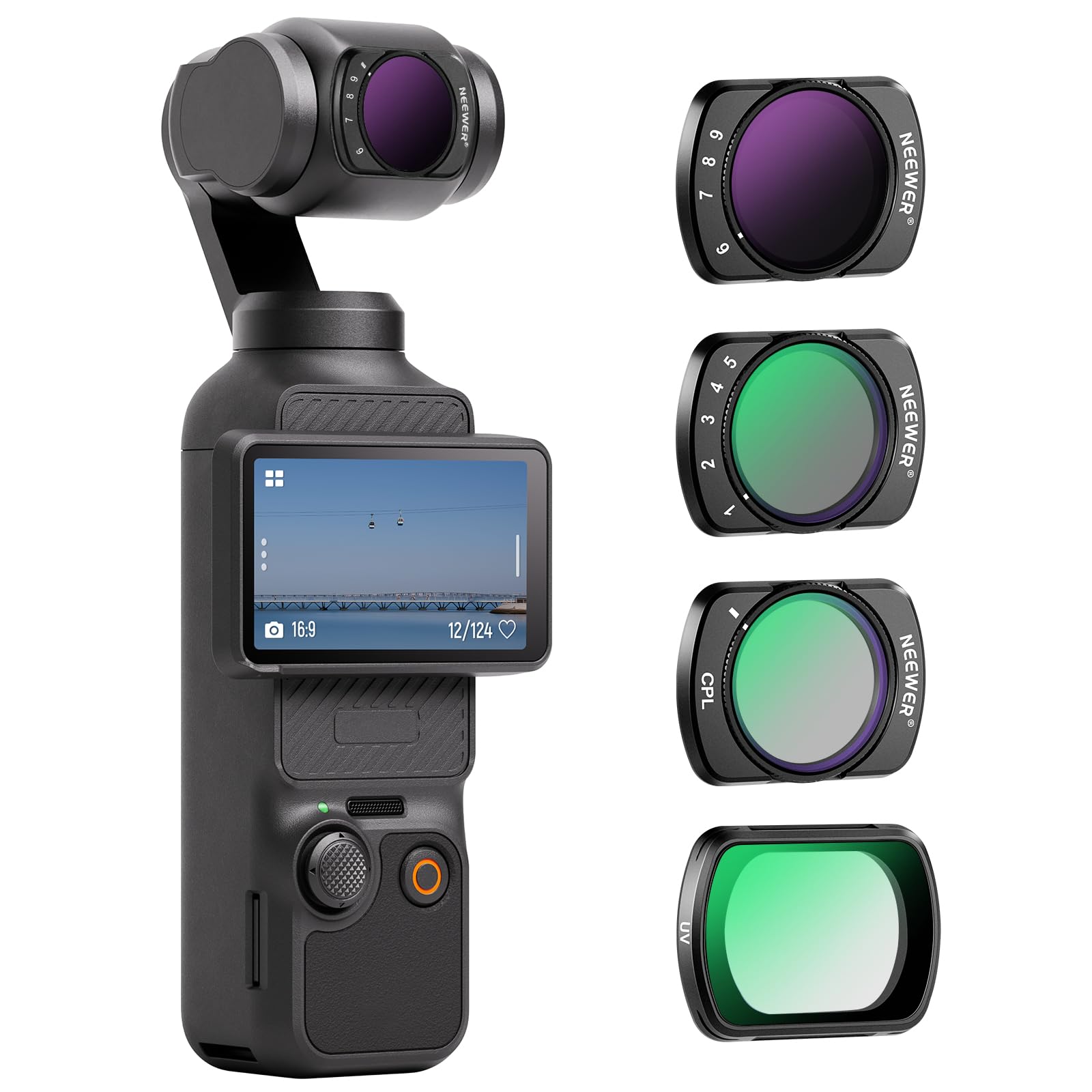 Neewer Magnetic Variable Nd&Uv&Cpl Filter Set Compatible With Dji Osmo Pocket 3 Creator Combo Accessories, Action Camera 4 Pack