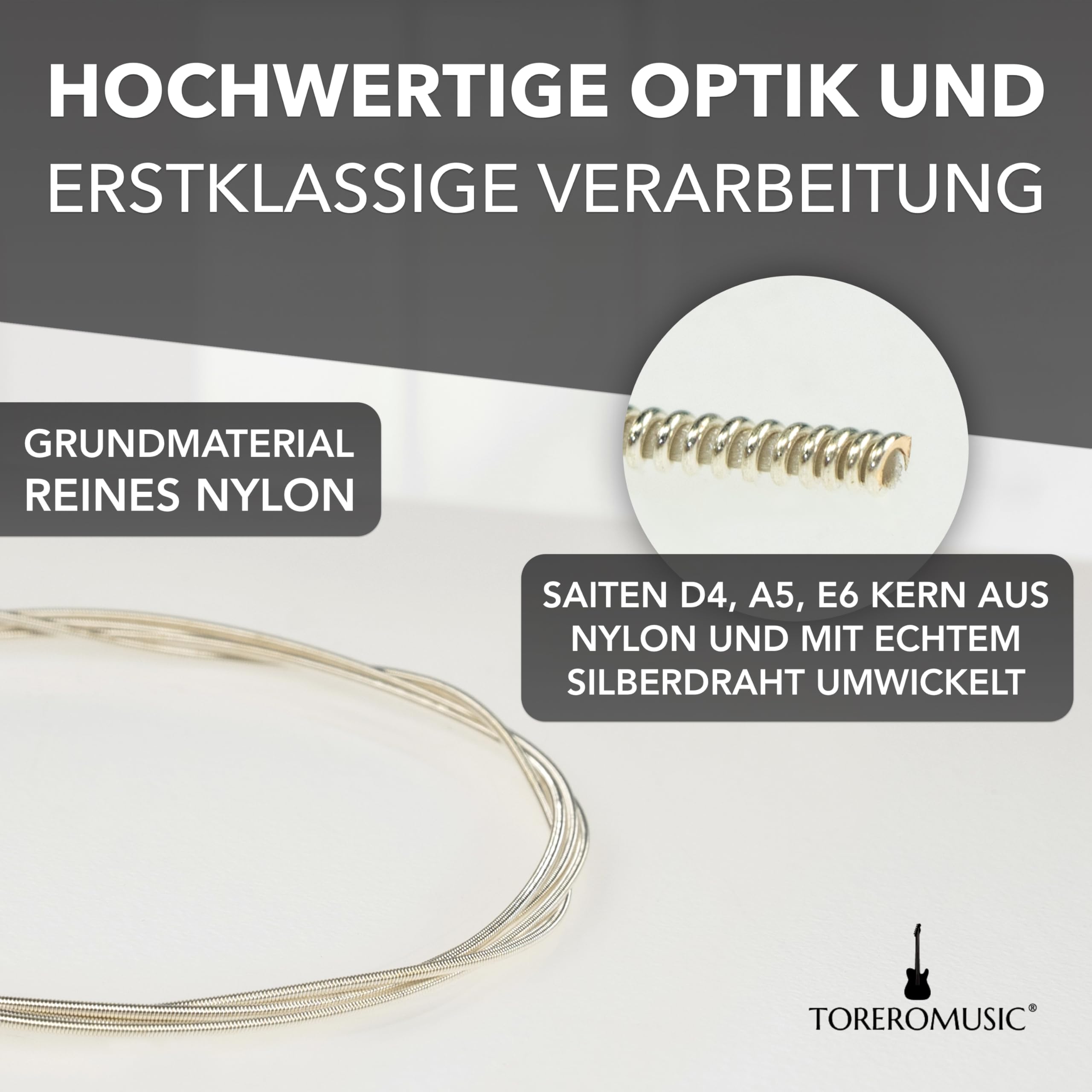 Toreromusic - Classical Guitar Strings Nylon And Silver Premium Nylon Strings For Acoustic And Classical Guitar (6 String Set) I