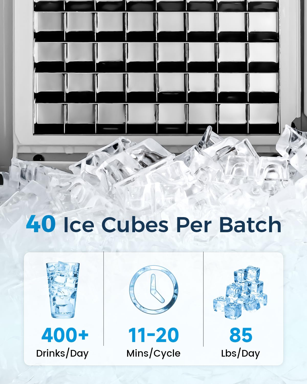 Feelfunn Commercial Ice Maker Machine - 85Lbs/Day, 24Lbs Storage, Built-In Undercounter Ice Maker With Auto-Cleaning & Timer, Fr