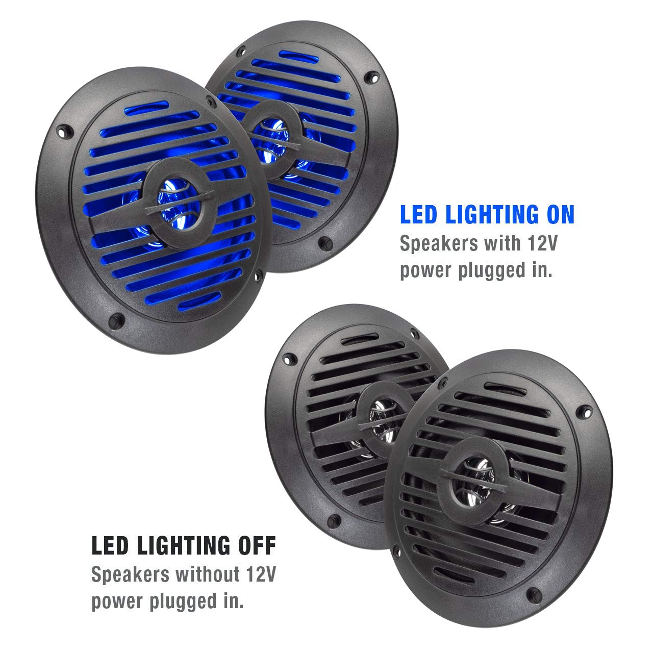 5� Water Resistant Speakers With Blue Led Lights For Marine, Rvs, & Hot Tubs � Pair